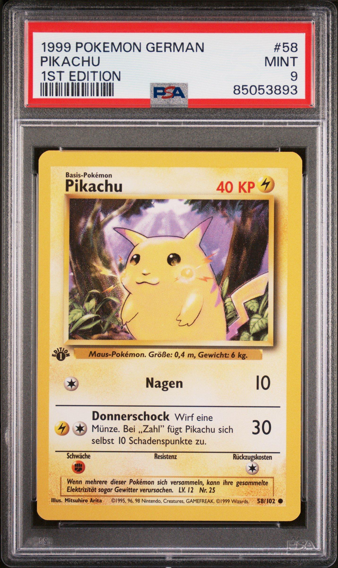 1999 Pokemon German 58 Pikachu 1st Edition PSA 9 Graded Card