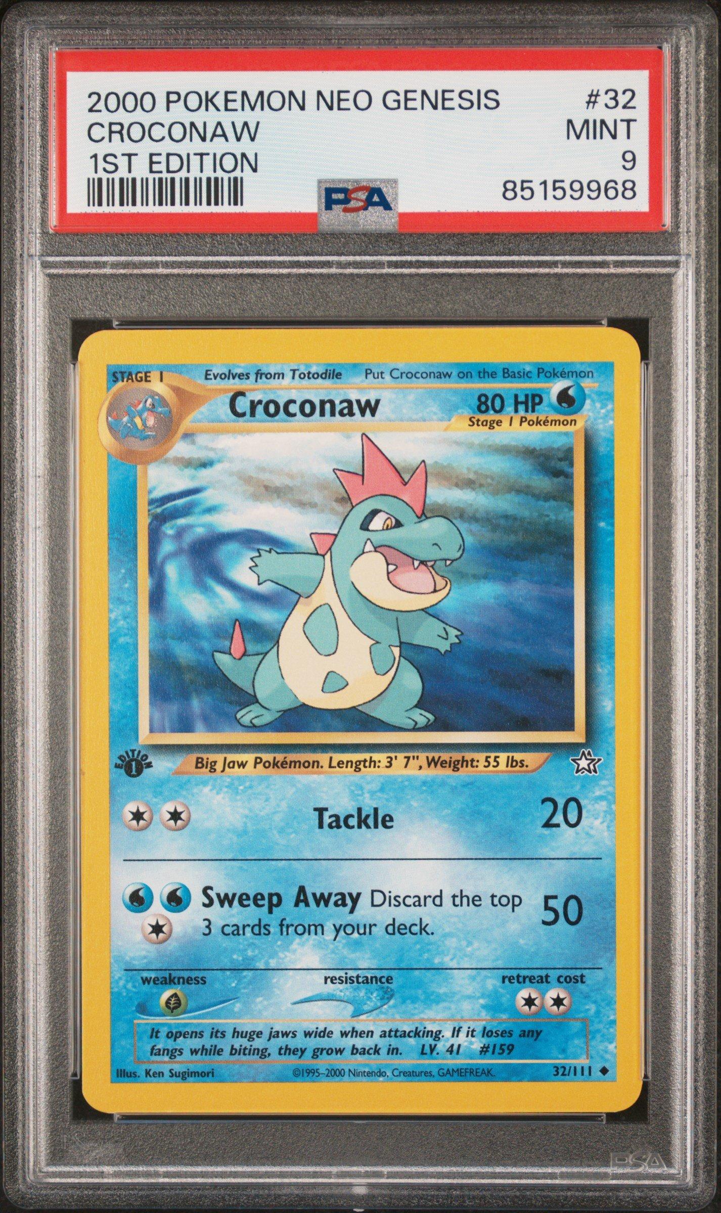 croconaw pokemon card 2000 Pokemon Neo Genesis 1st Edition 32 Croconaw PSA 9 Graded Card