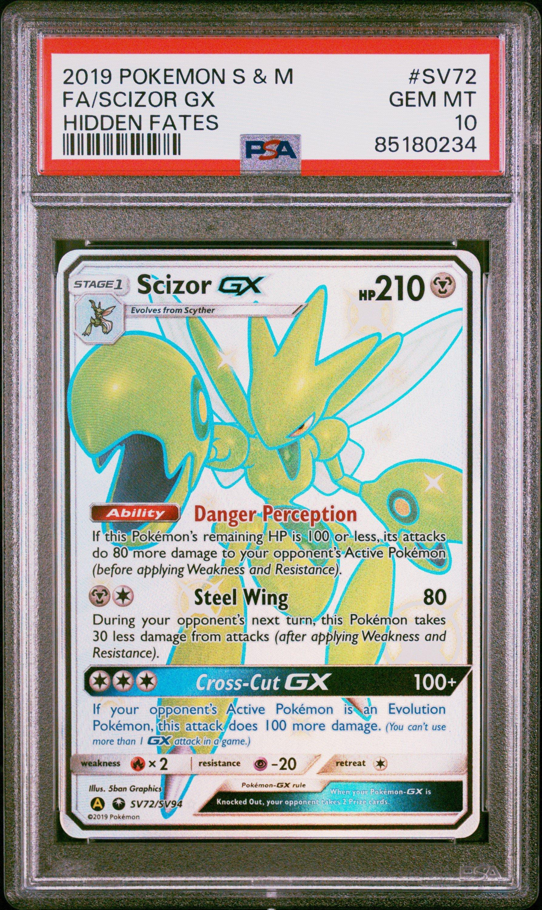 2019 Pokemon Sun & Moon Hidden Fates Sv72 Full Art/scizor Gx PSA