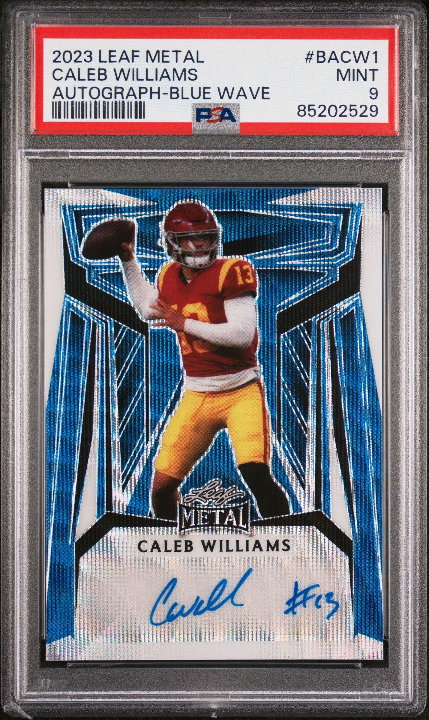2023 Leaf Metal Autographs Bacw1 Caleb Williams Blue Wave PSA 9