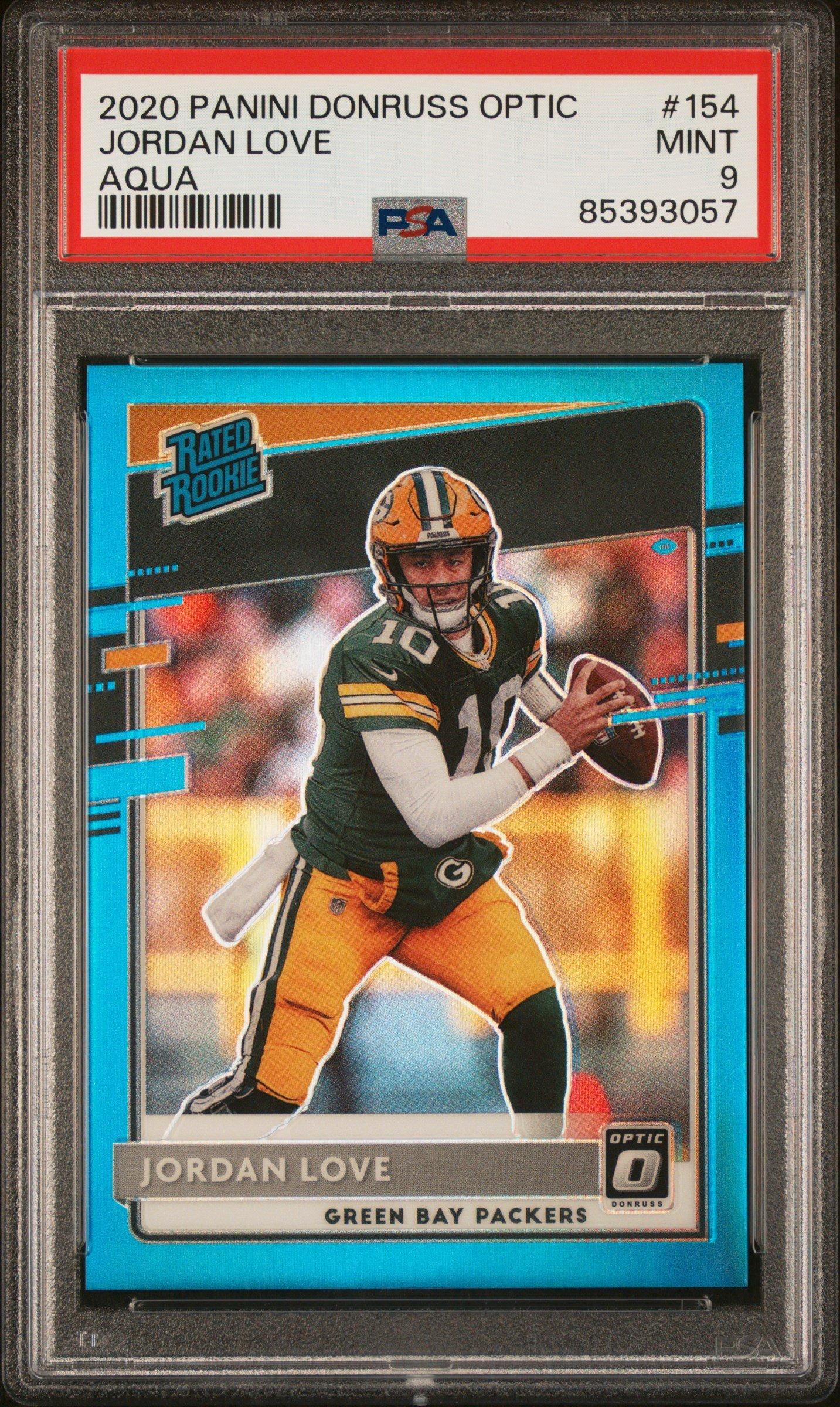 2020 Panini Donruss Optic 154 Jordan Love Aqua PSA 9