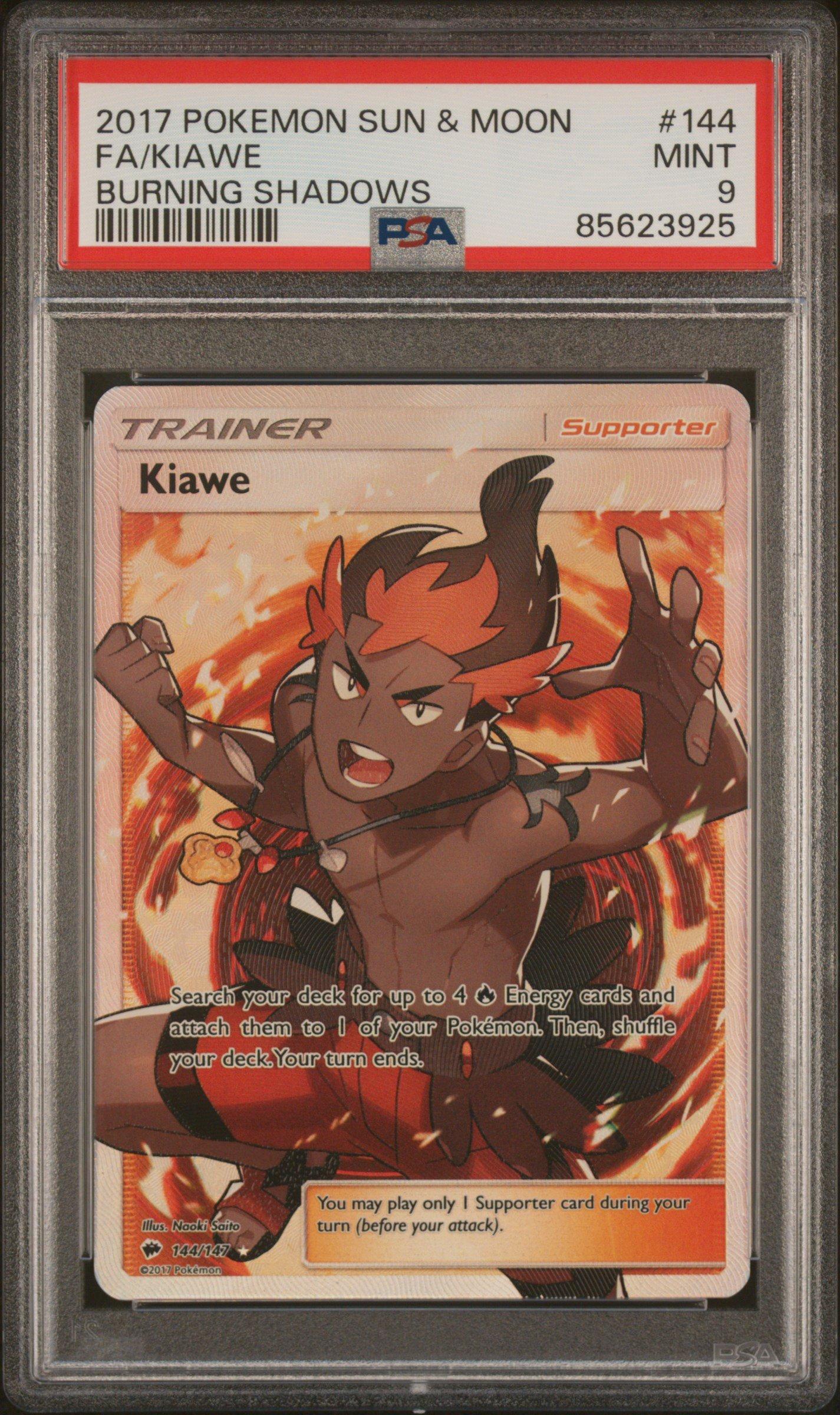 2017 Pokemon Sun & Moon Burning Shadows 144 Full Art/kiawe PSA 9