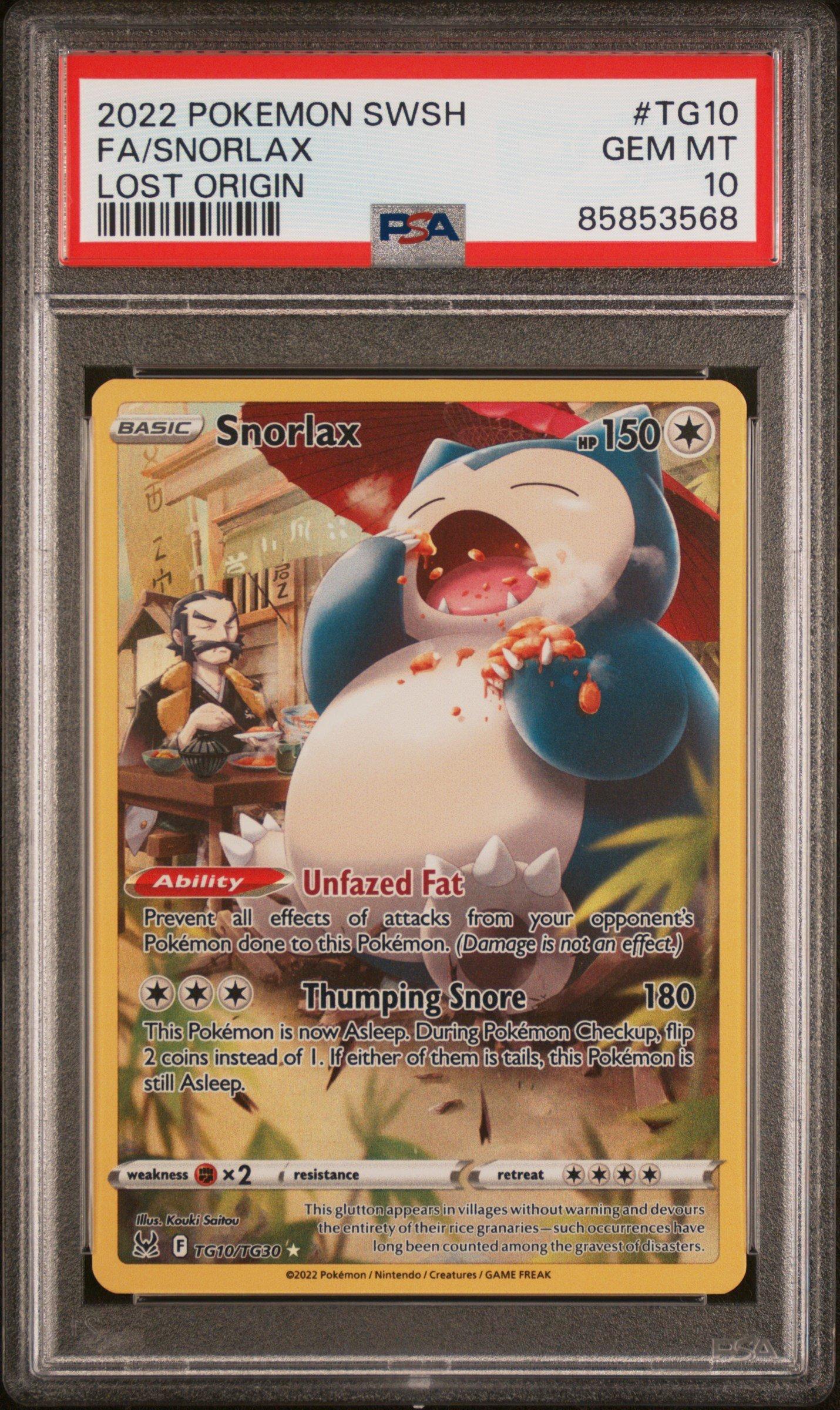 2022 Pokemon Sword & Shield Lost Origin Tg10 Fa/snorlax PSA 10