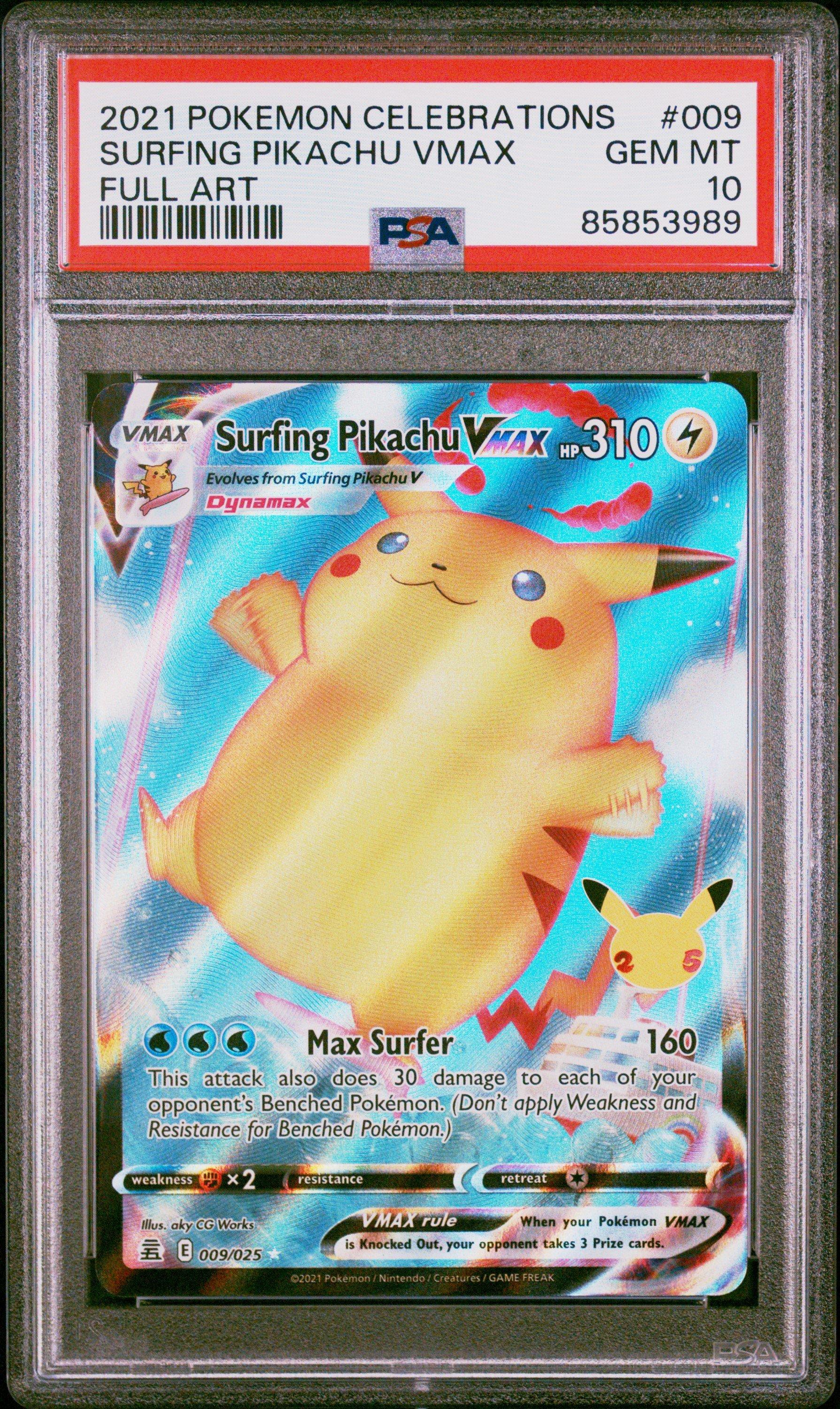 2021 Pokemon Celebrations 009 Full Art/surfing Pikachu Vmax PSA 10