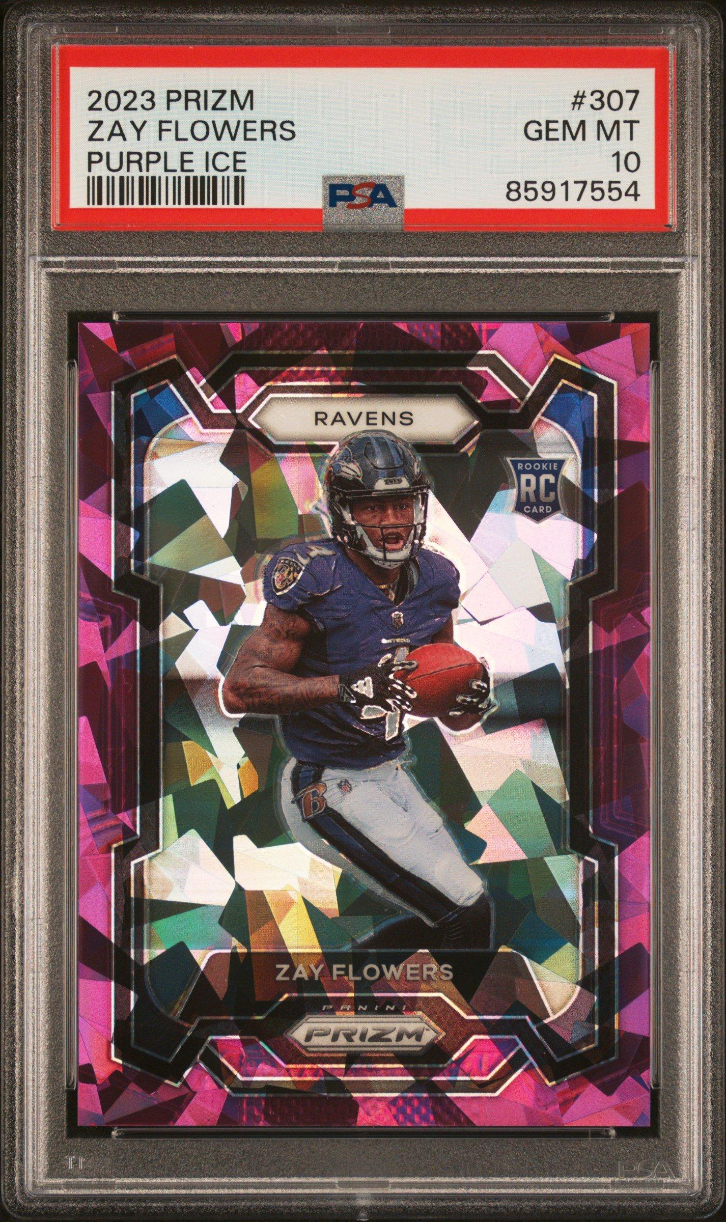 2023 Panini Prizm 307 Zay Flowers Purple Ice PSA 10 Graded Card