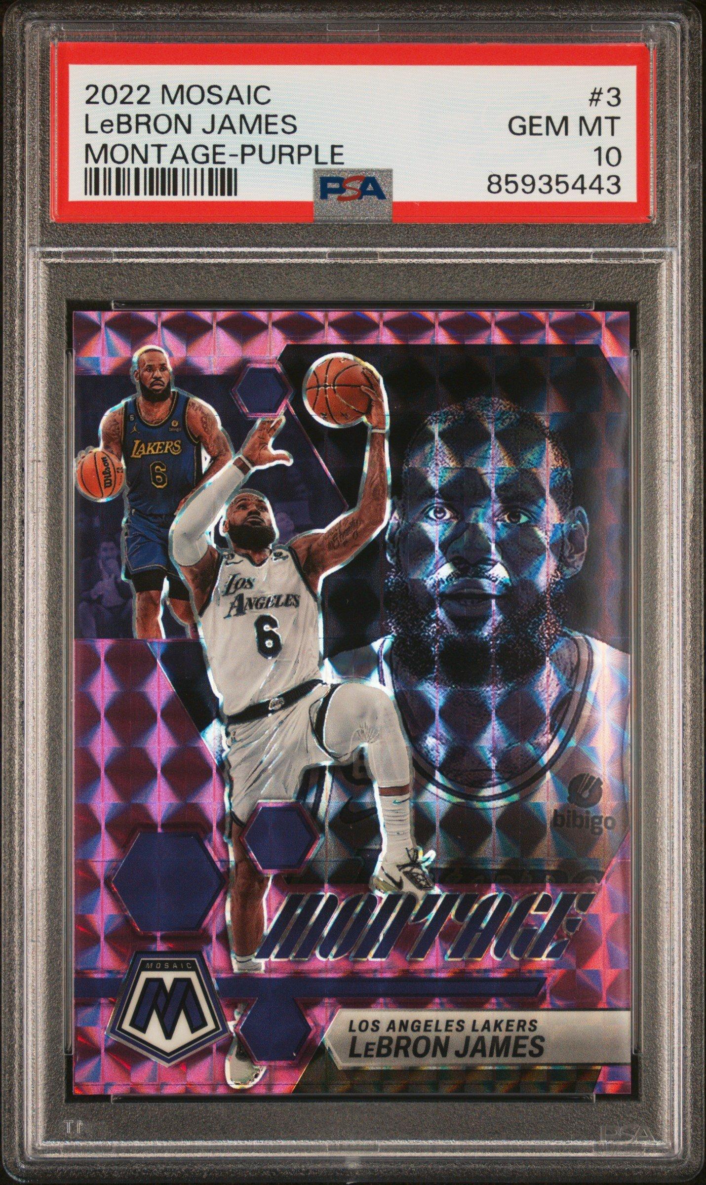 2022 Panini Mosaic Montage 3 Lebron James Purple PSA 10