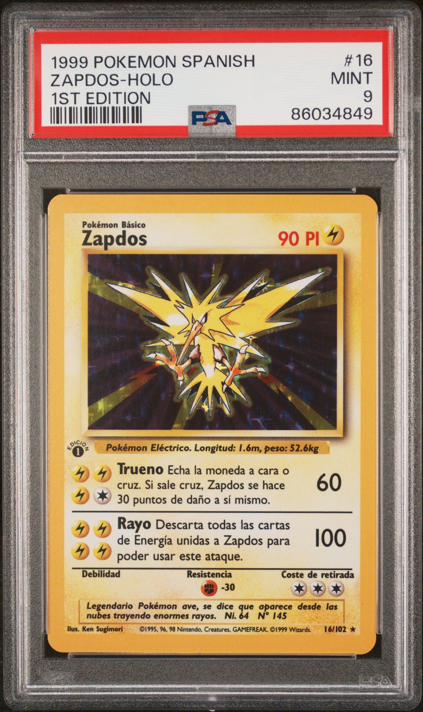 1999 Pokemon Spanish 16 Zapdos-holo 1st Edition PSA 9 Graded Card