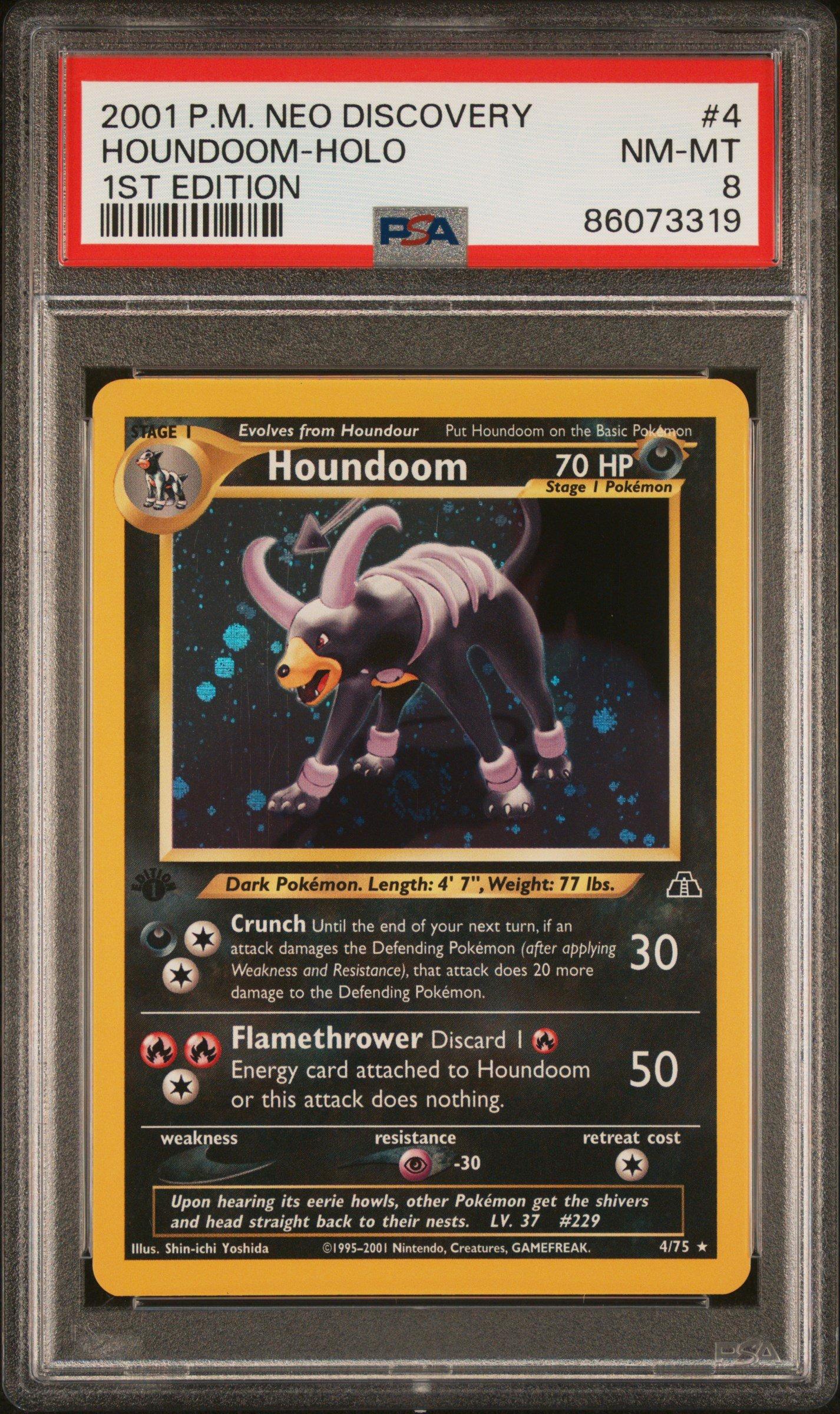 2001 Pokemon Neo Discovery 4 Houndoom-holo 1st Edition PSA 8