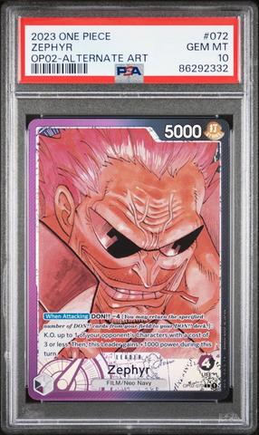 2023 One Piece Op02-paramount War 072 Zephyr Alternate Art PSA 10