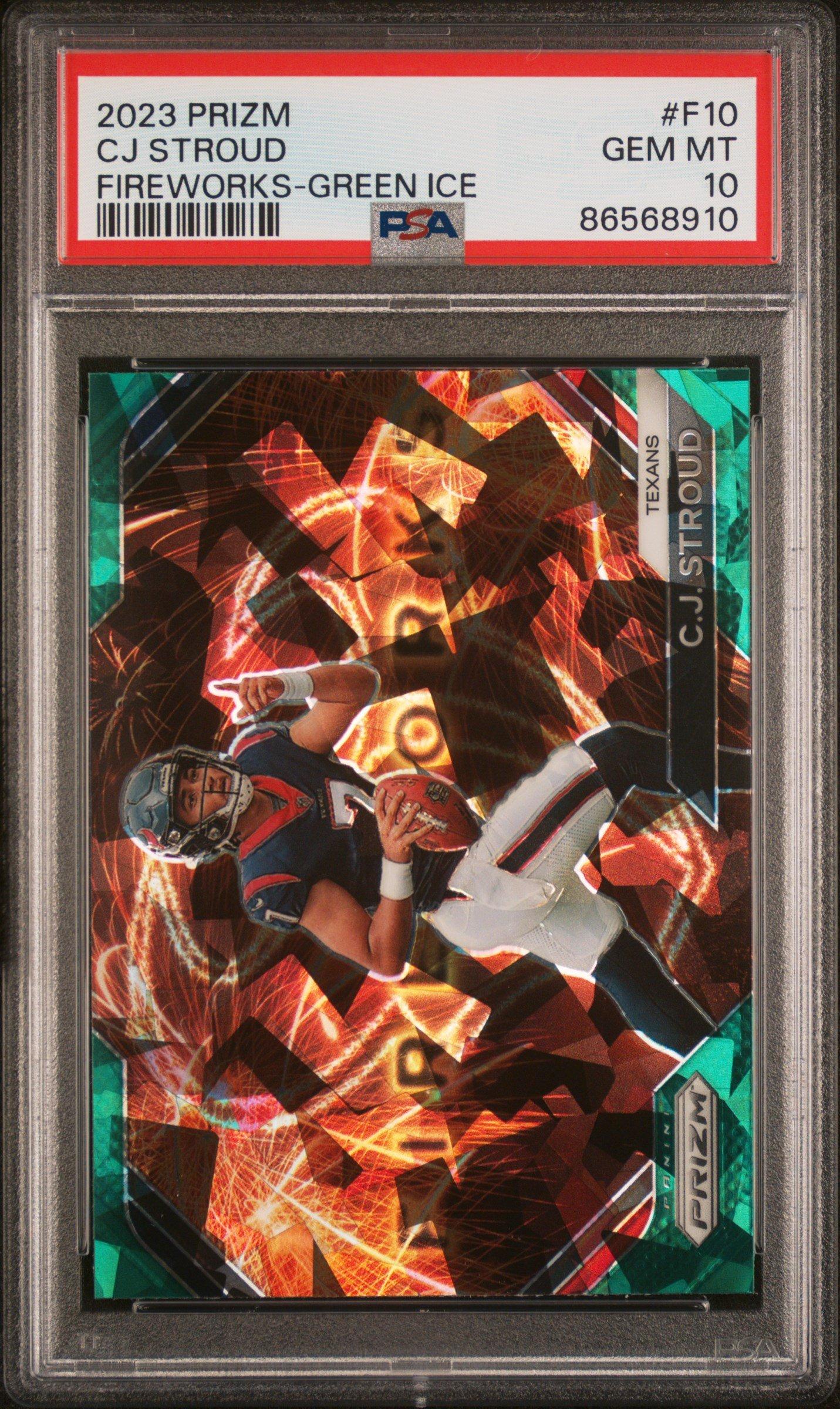 2023 Panini Prizm Fireworks F10 Cj Stroud Green Ice PSA 10