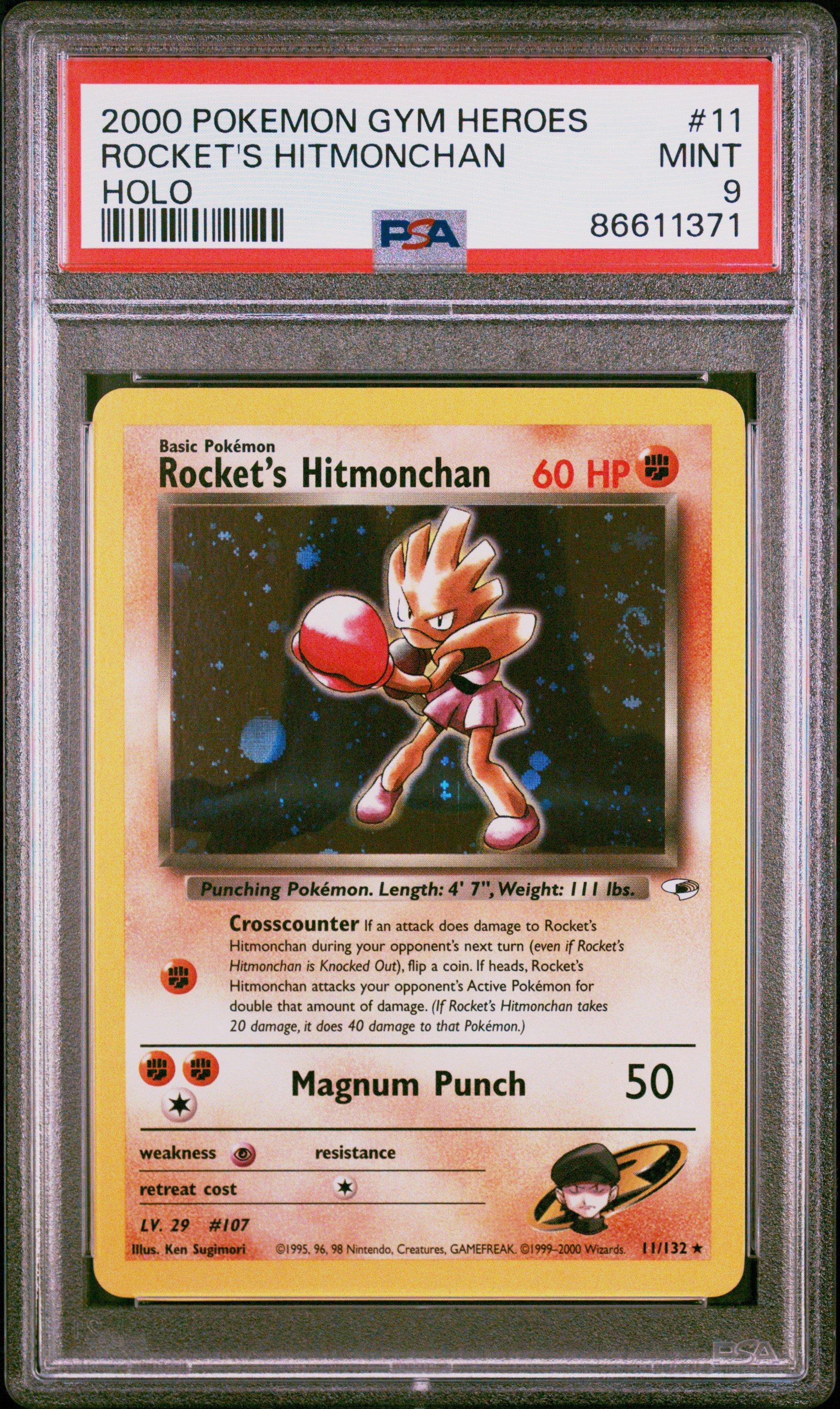 2000 Pokemon Gym Heroes 11 Rocket's Hitmonchan Holo PSA 9