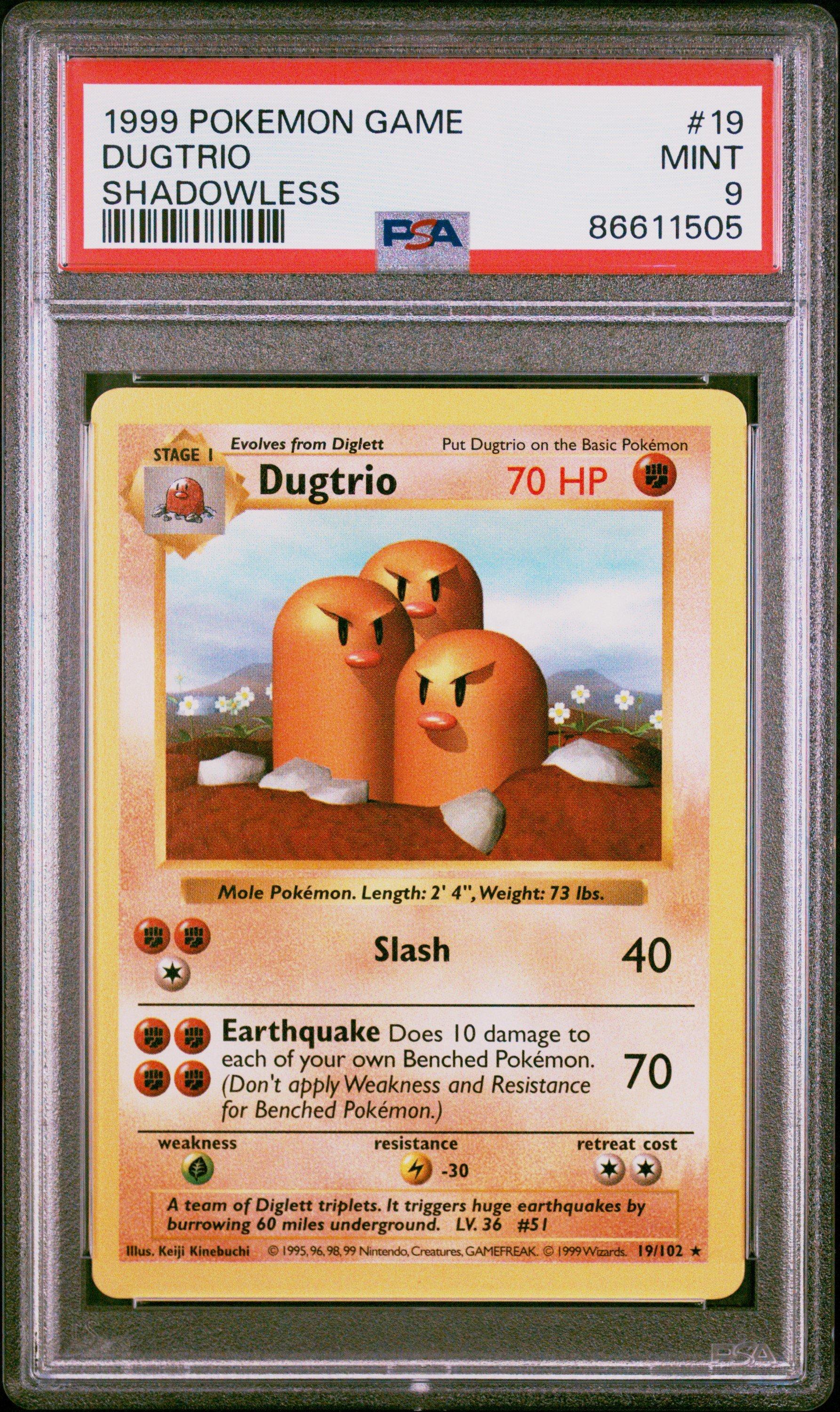 1999 Pokemon Game 19 Dugtrio Shadowless PSA 9