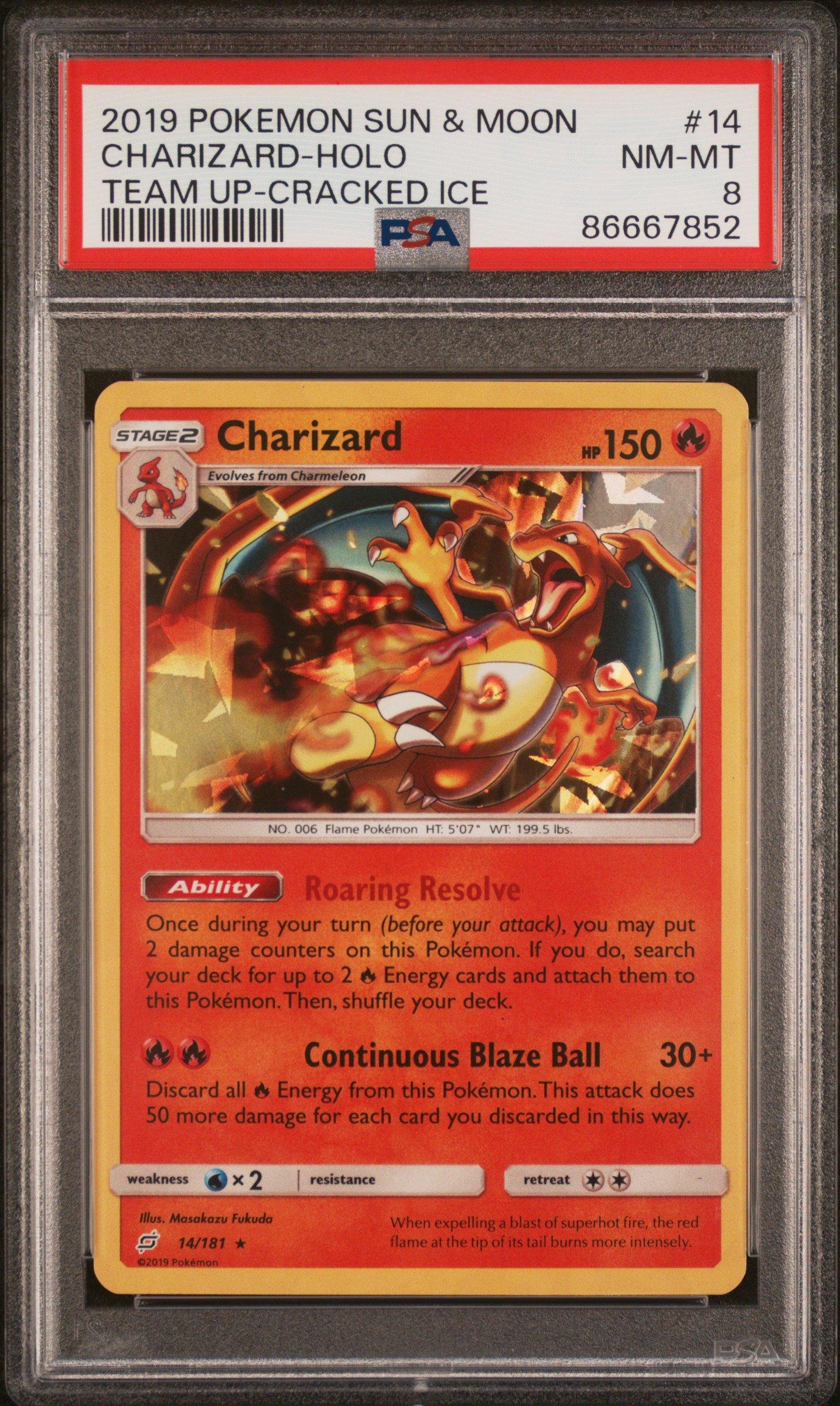 2019 Pokemon Sun & Moon Team Up 14 Charizard-holo Cracked Ice PSA 8 Graded  Card | GameStop