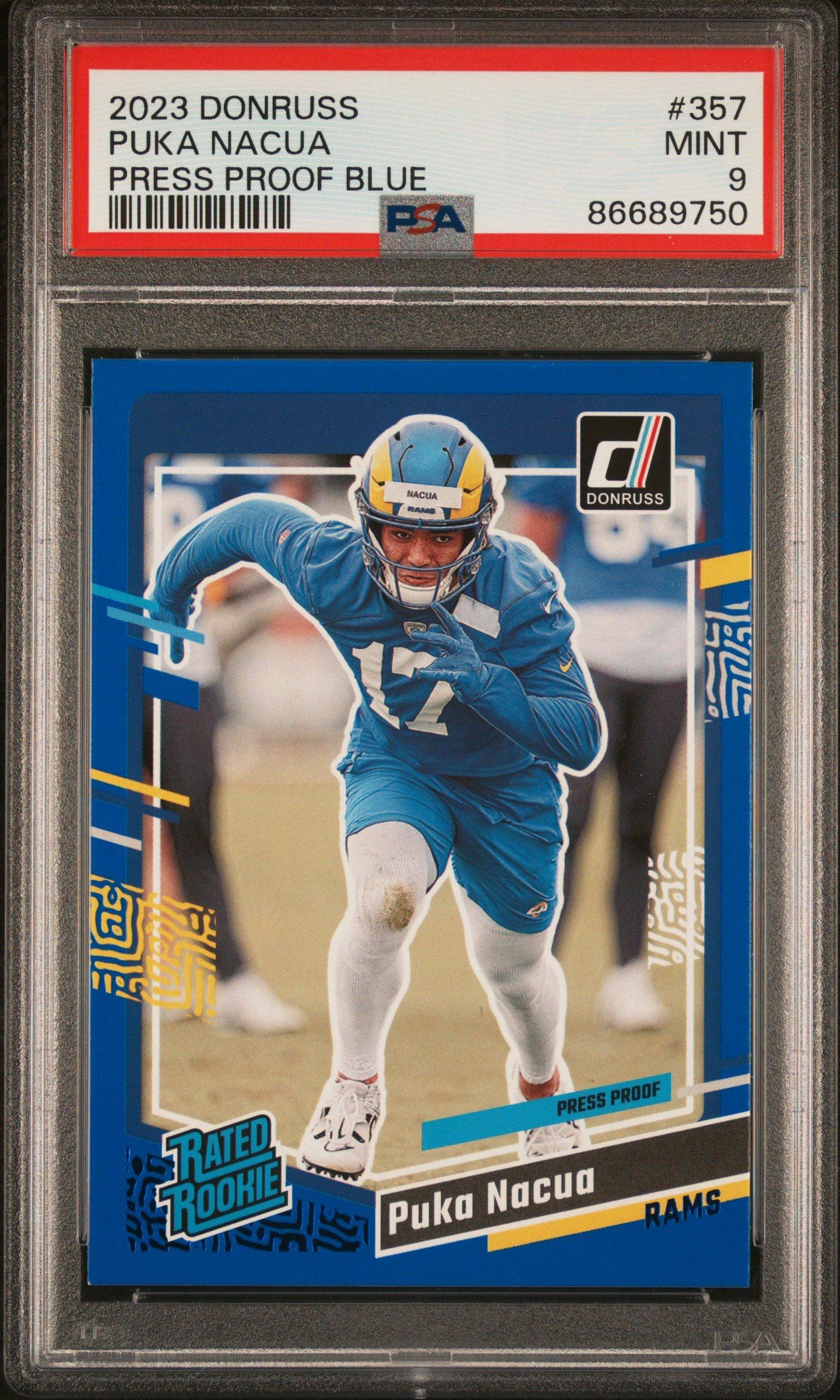 2023 Panini Donruss 357 Puka Nacua Press Proof Blue PSA 9