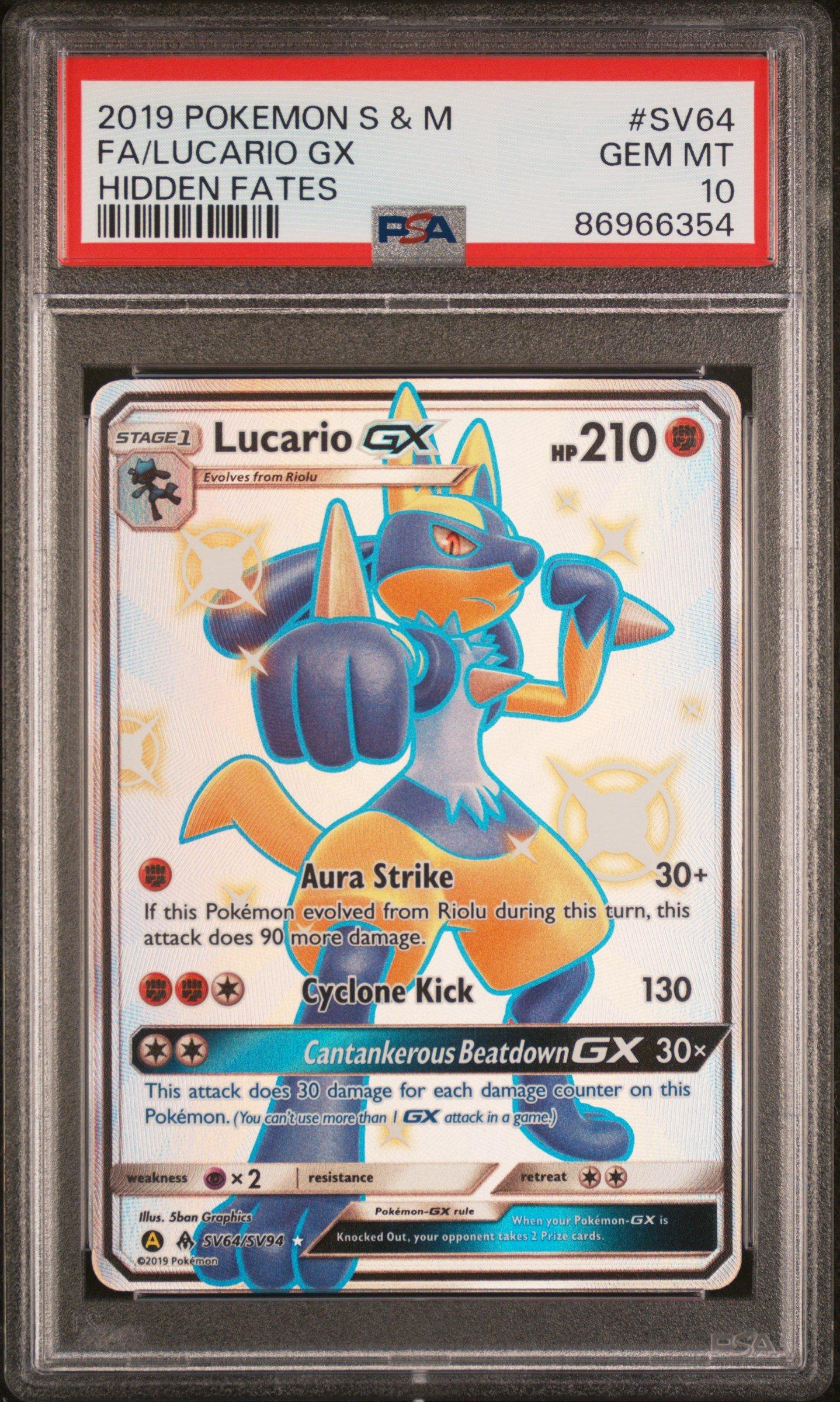 2019 Pokemon Sun & Moon Hidden Fates Sv64 Fa/lucario Gx PSA 10