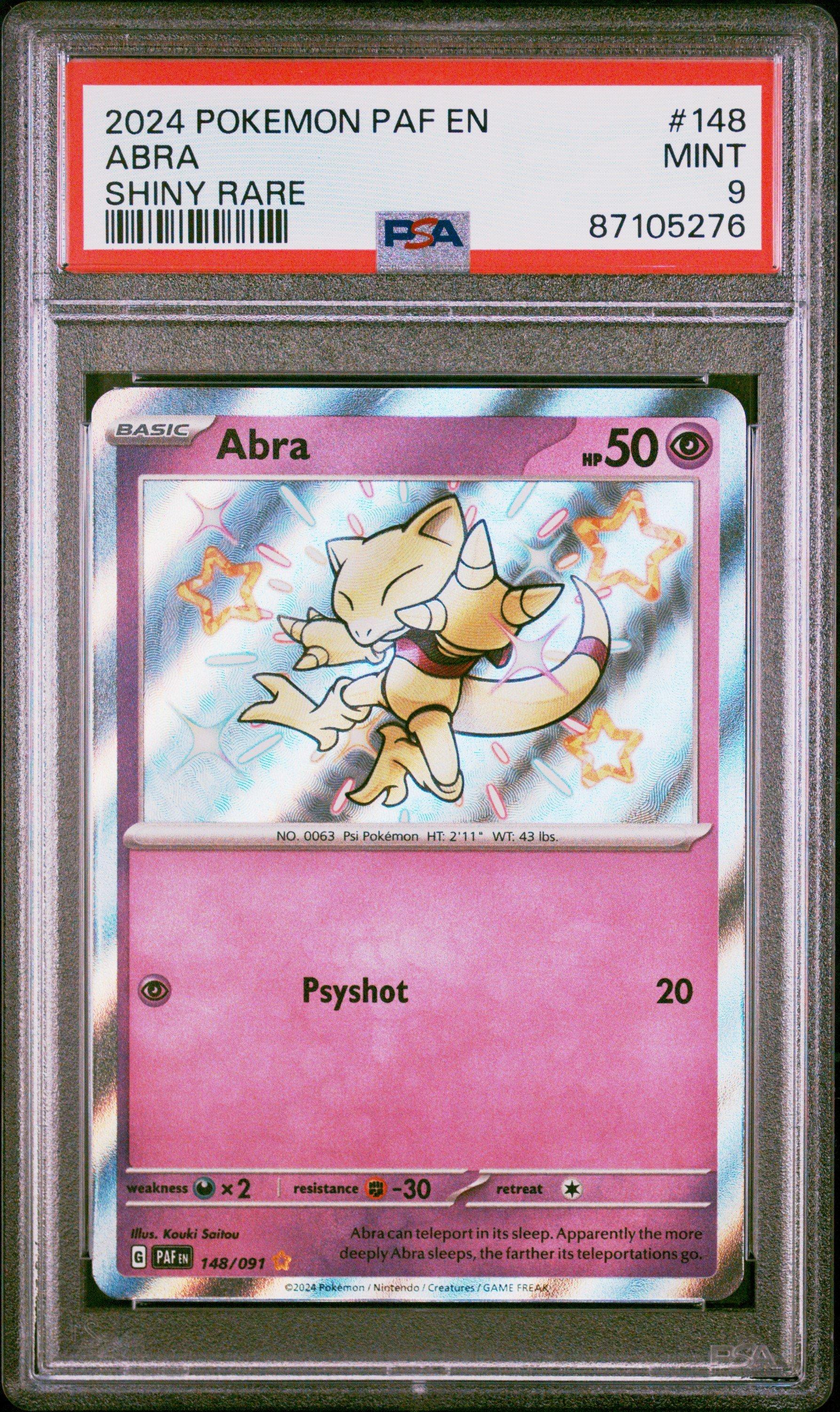 2024 Pokemon Paf En-paldean Fates 148 Abra Shiny Rare PSA 9