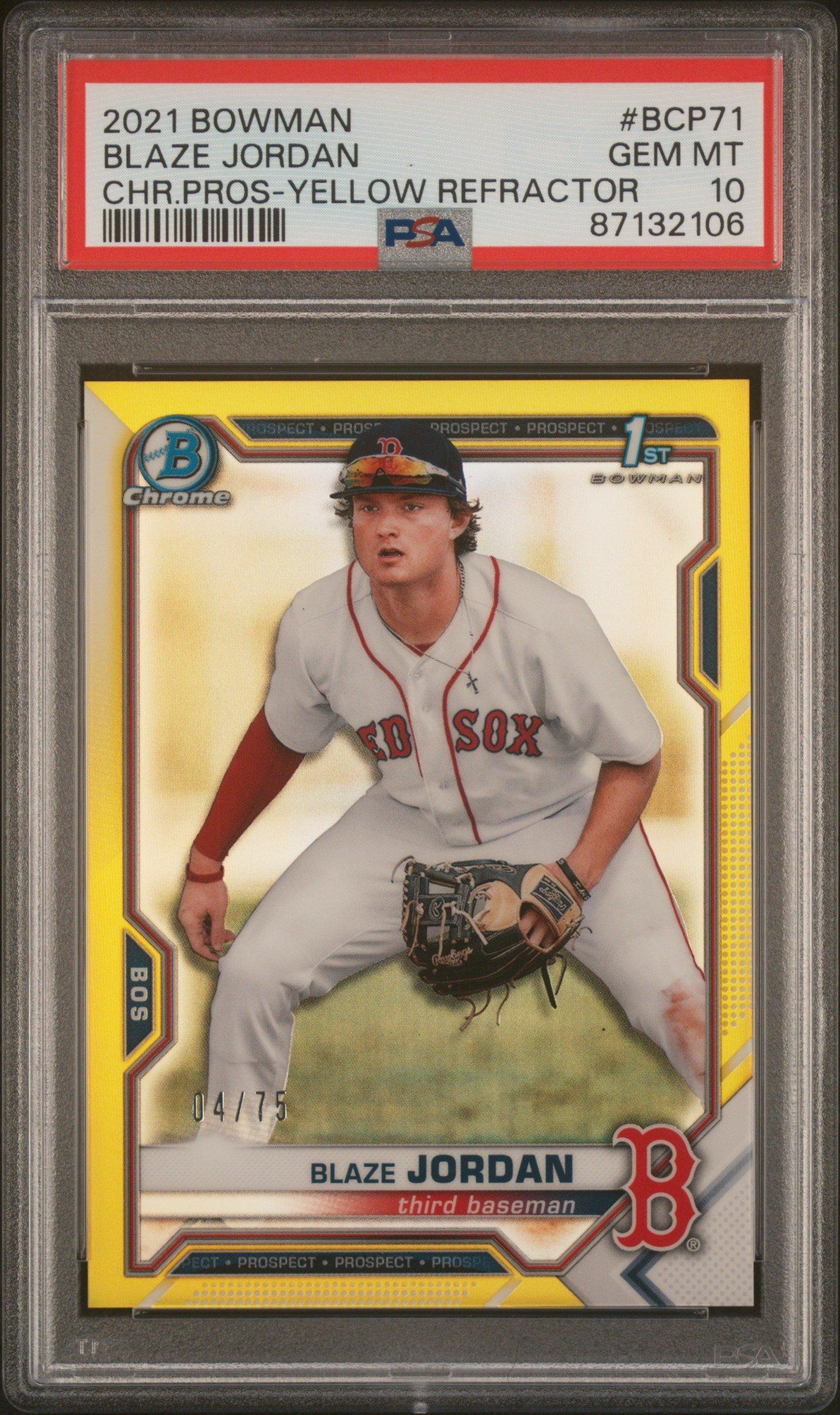 2021 Bowman Chrome Prospects Bcp71 Blaze Jordan Yellow Refractor PSA 10