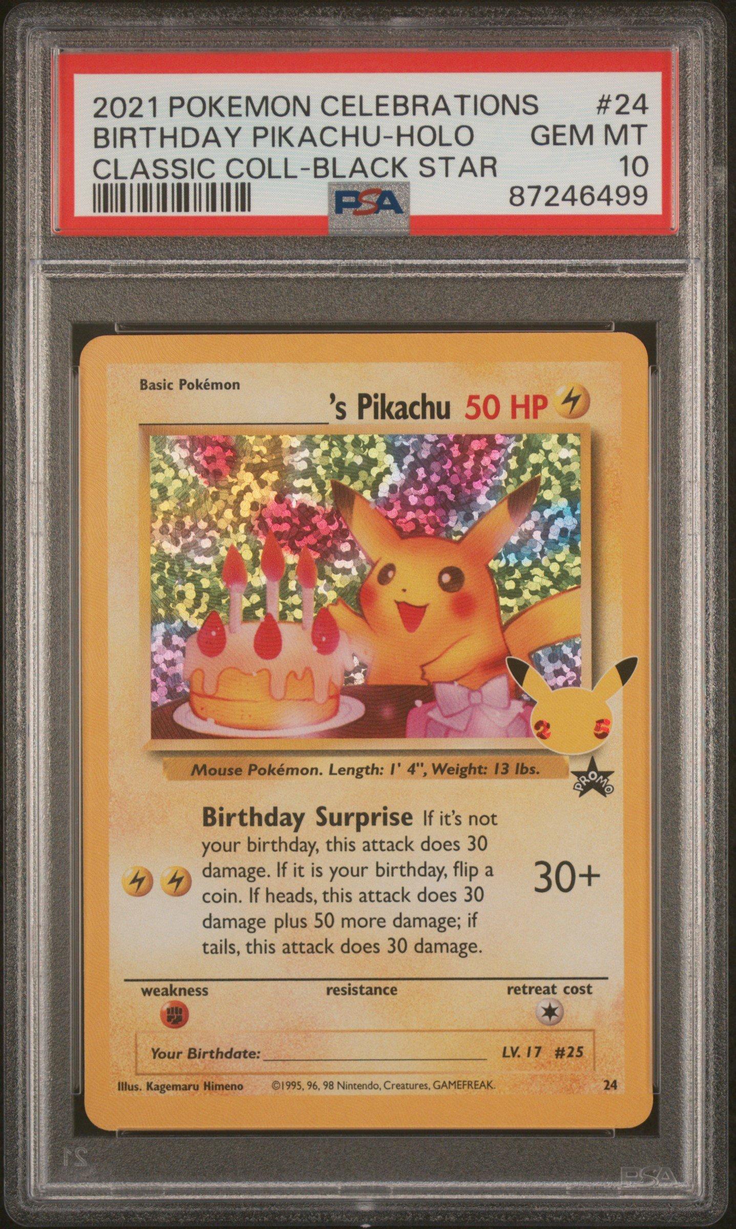 2021 Pokémon Birthday Pikachu-Holo PSA10 2021 Pokemon Celebrations Classic Collection 24 Birthday Pikachu
