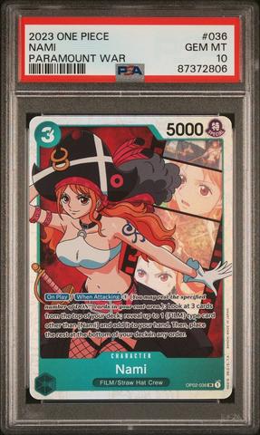 【nami】 PSA 10 GEM MINT JAPANESE ONE PIECE 2023 Nami OP02-036 Paramount