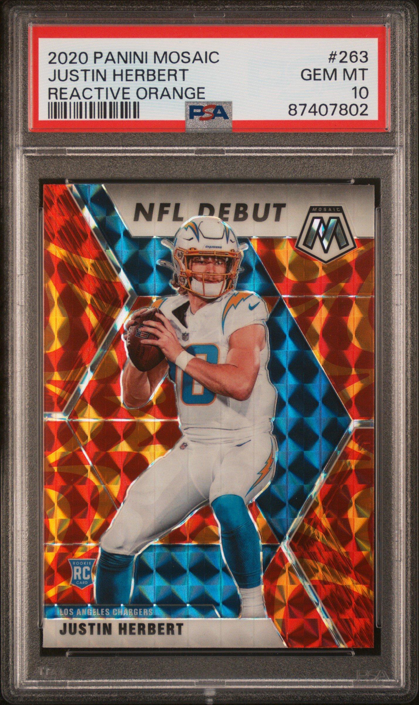 2020 Panini Mosaic 263 Justin Herbert Reactive Orange PSA 10