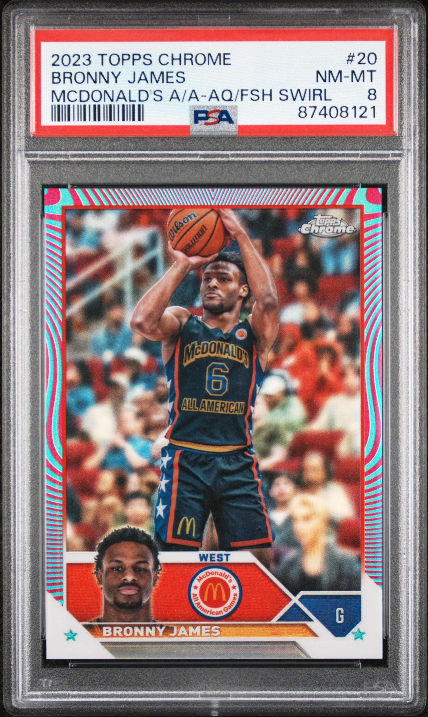 2023 Topps Chrome Mcdonald's All-american 20 Bronny James Aqua/fuchsia Swirl PSA 8