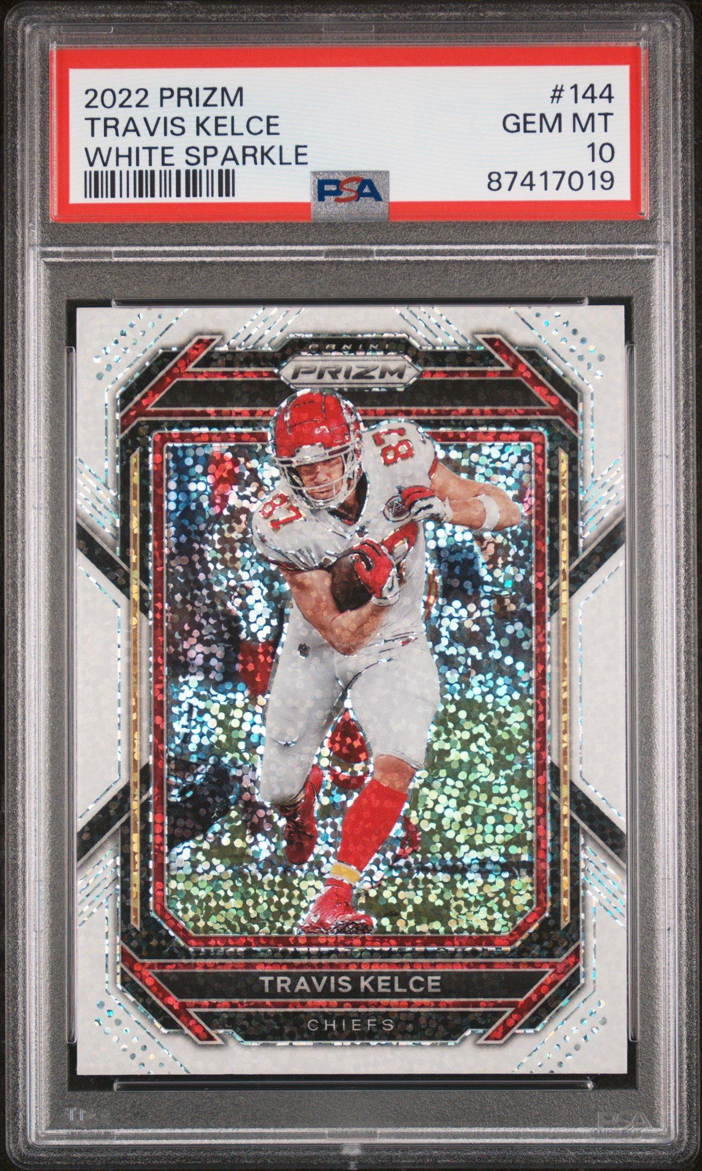 2022 Panini Prizm 144 Travis Kelce White Sparkle PSA 10