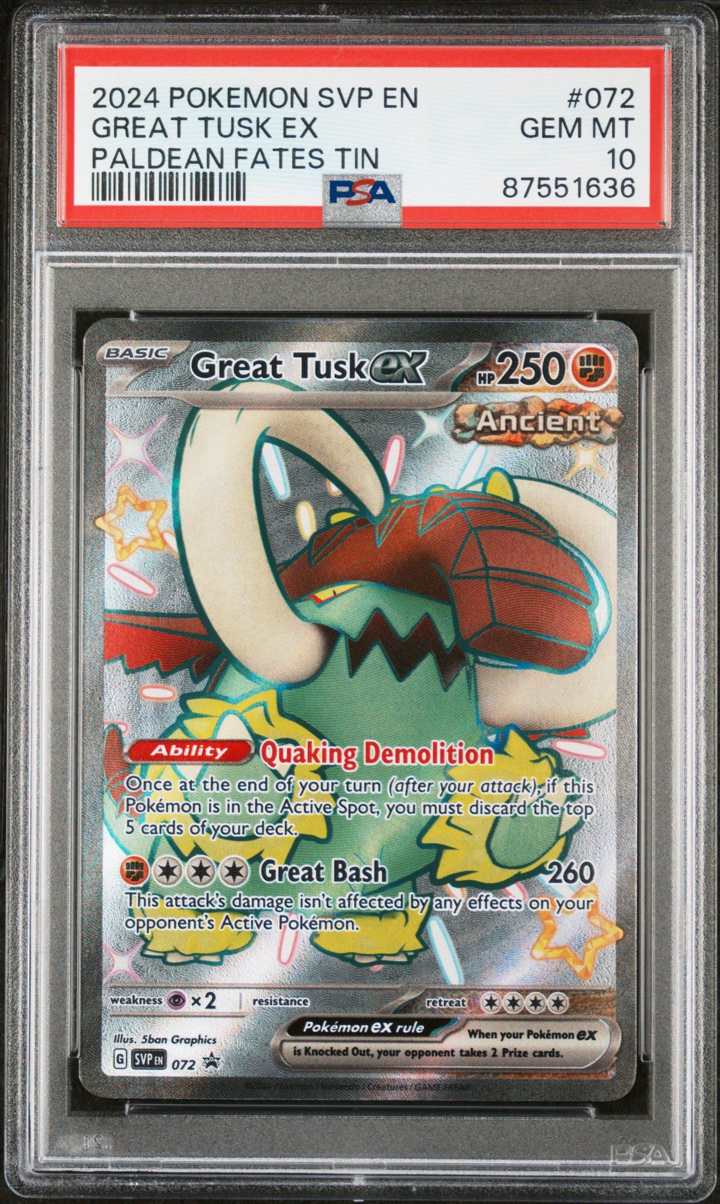 2024 Pokemon Svp En-sv Black Star Promo 072 Great Tusk Ex Paldean Fates Tin  PSA 10 Graded Card | GameStop
