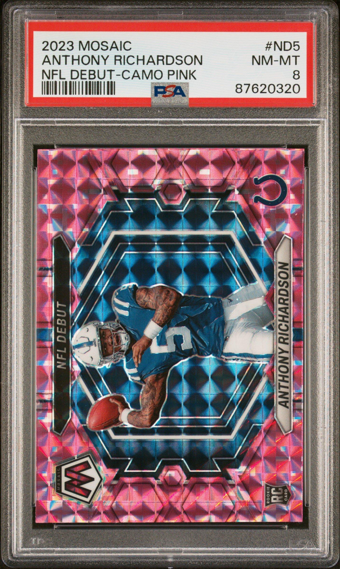 2023 Panini Mosaic Nfl Debut Nd5 Anthony Richardson Camo Pink PSA 8