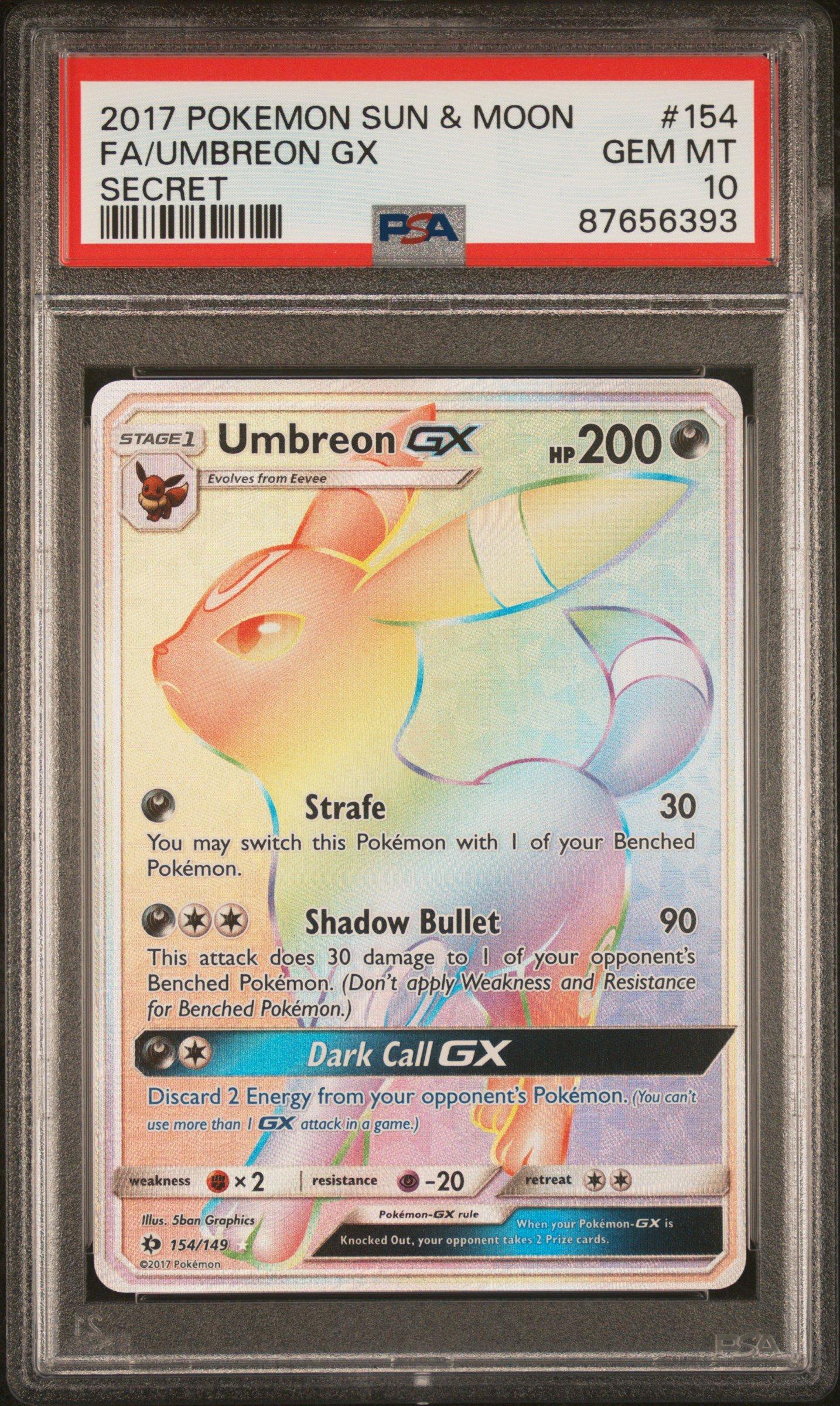 2017 Pokemon Sun & Moon 154 Full Art/umbreon Gx Secret PSA 10