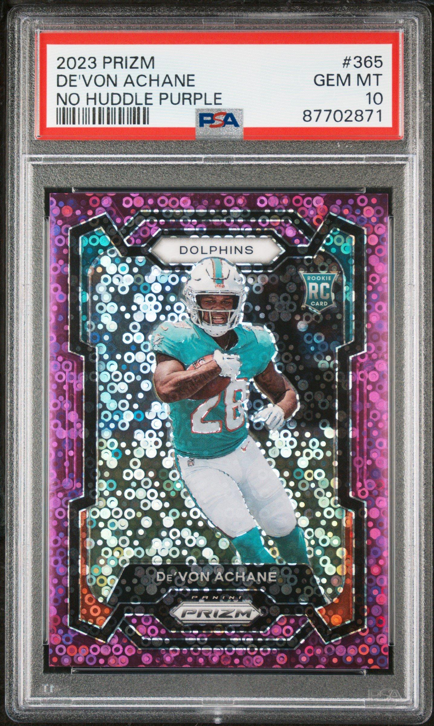 2023 Panini Prizm 365 De'von Achane No Huddle Purple PSA 10