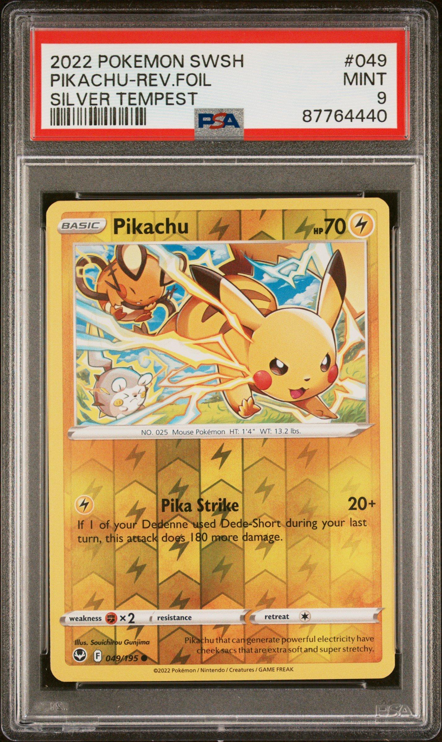2022 Pokemon Sword & Shield Silver Tempest 049 Pikachu-reverse Foil PSA 9