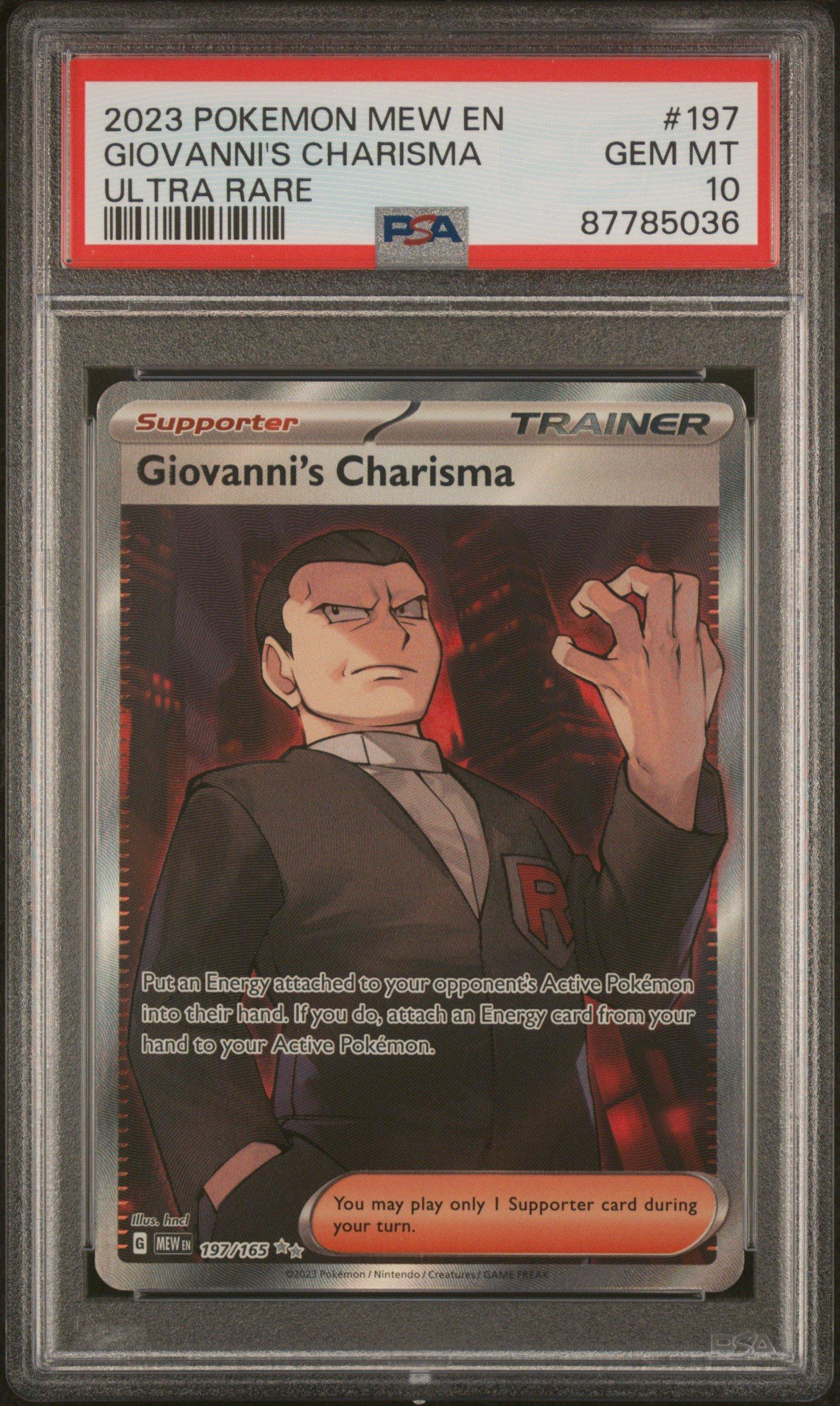 pokemon card giovanni's charisma PSA 10 - 151 Giovannis Charisma Supporter Giovanni's Charisma 161/165 SV Scarlet