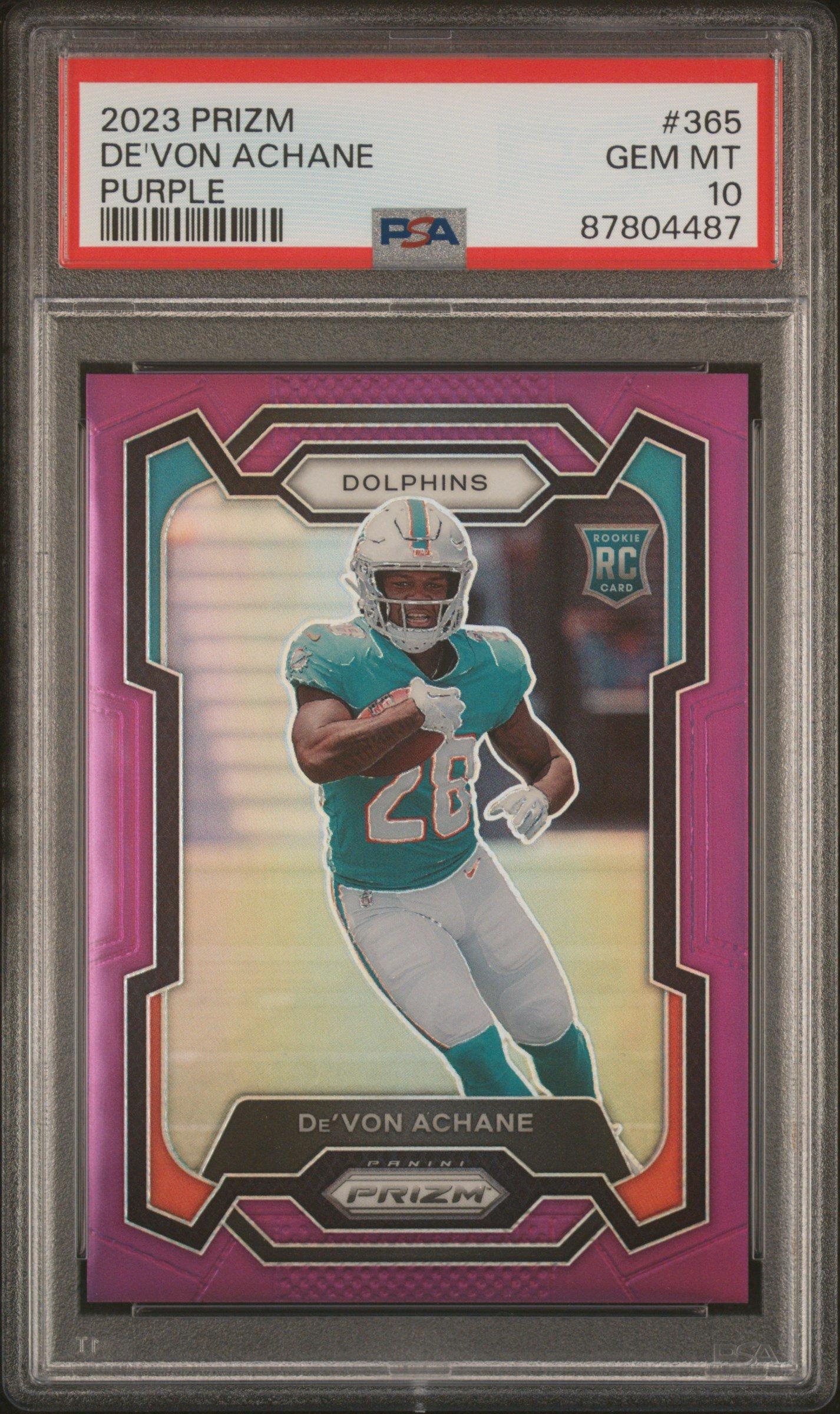 2023 Panini Prizm 365 De'von Achane Purple Prizm PSA 10