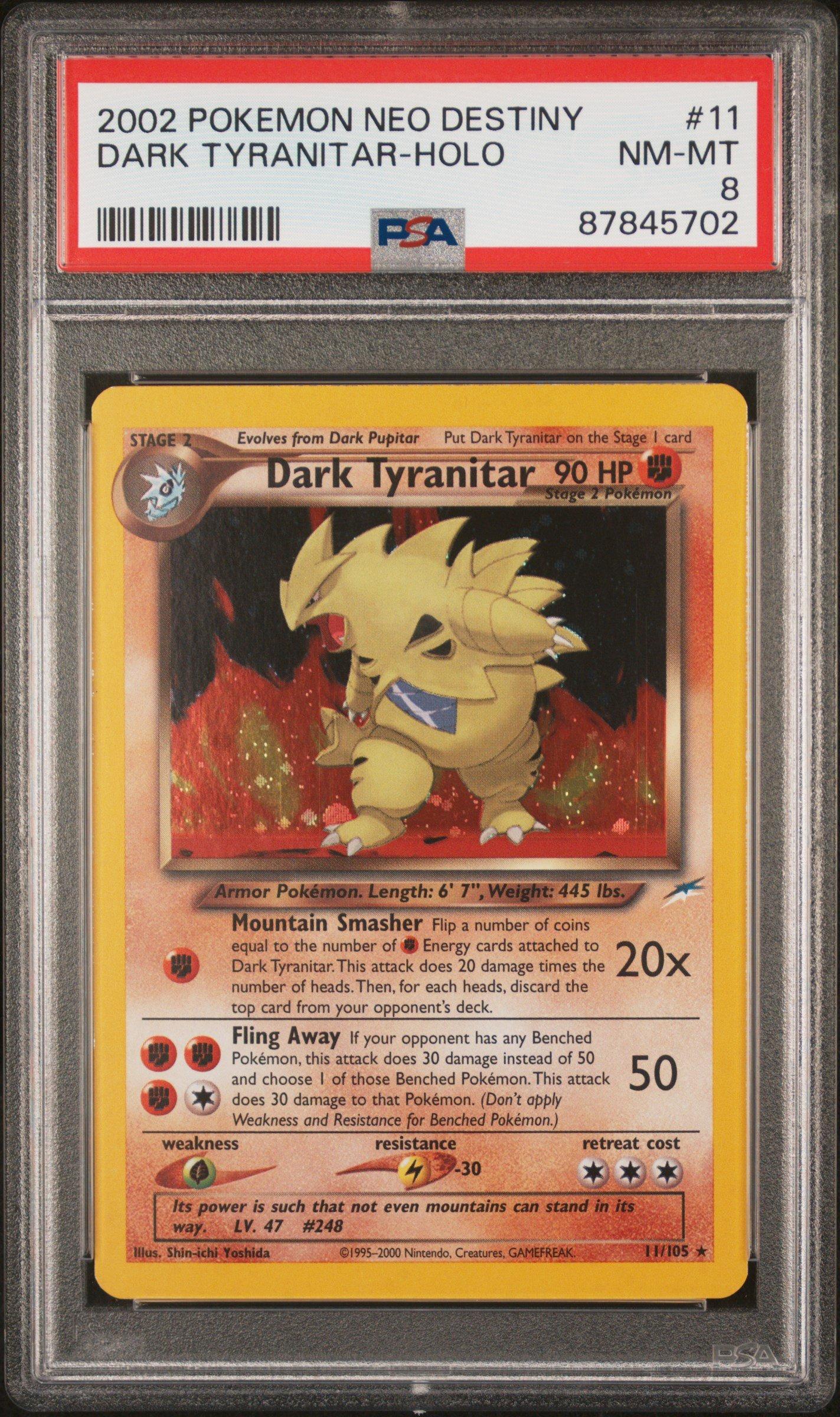 2002 Pokemon Neo Destiny 11 Dark Tyranitar-holo PSA 8 Graded Card