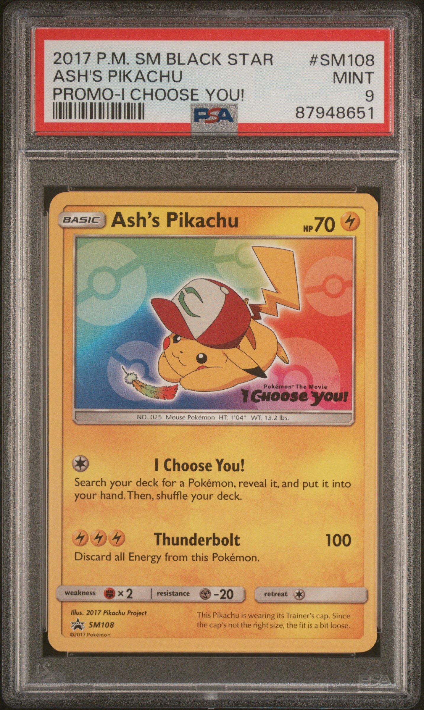 2017 Pokemon Sm Black Star Promo Sm108 Ash's Pikachu I Choose You