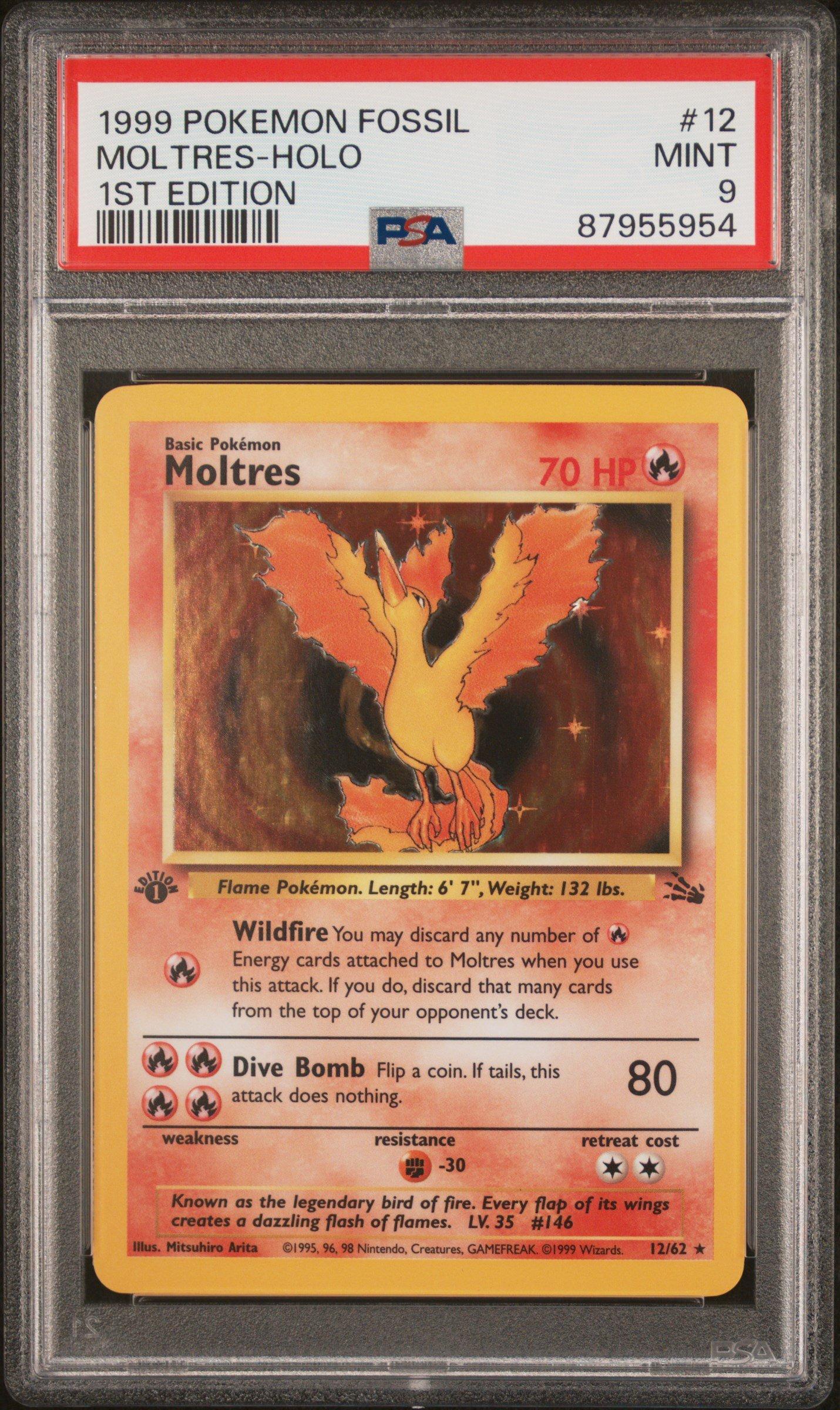 1999 Pokemon Fossil 12 Moltres-holo 1st Edition PSA 9 Graded Card