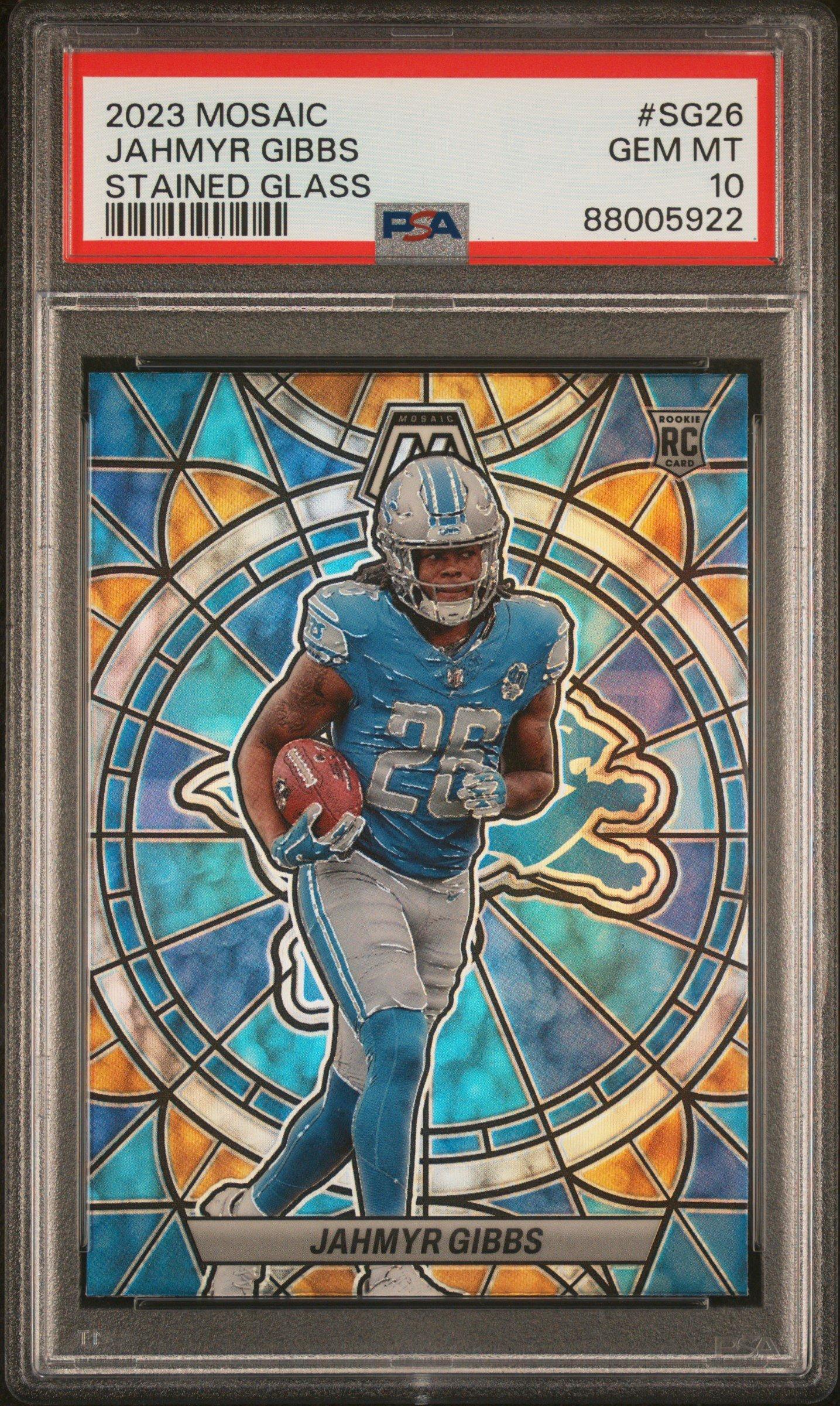 2023 Panini Mosaic Stained Glass Sg26 Jahmyr Gibbs PSA 10 Graded