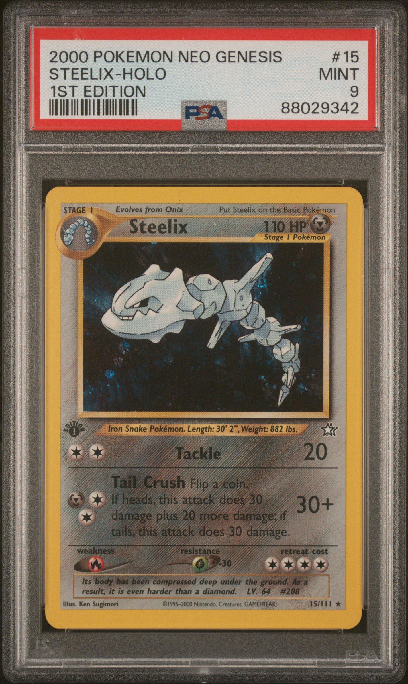 2000 Pokemon Neo Genesis 1st Edition 15 Steelix-holo PSA 9 Graded