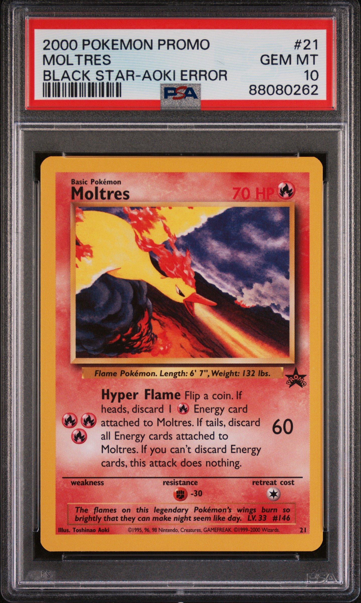 2000 Pokemon Promo Black Star 21 Moltres Toshinao Aoki Error PSA