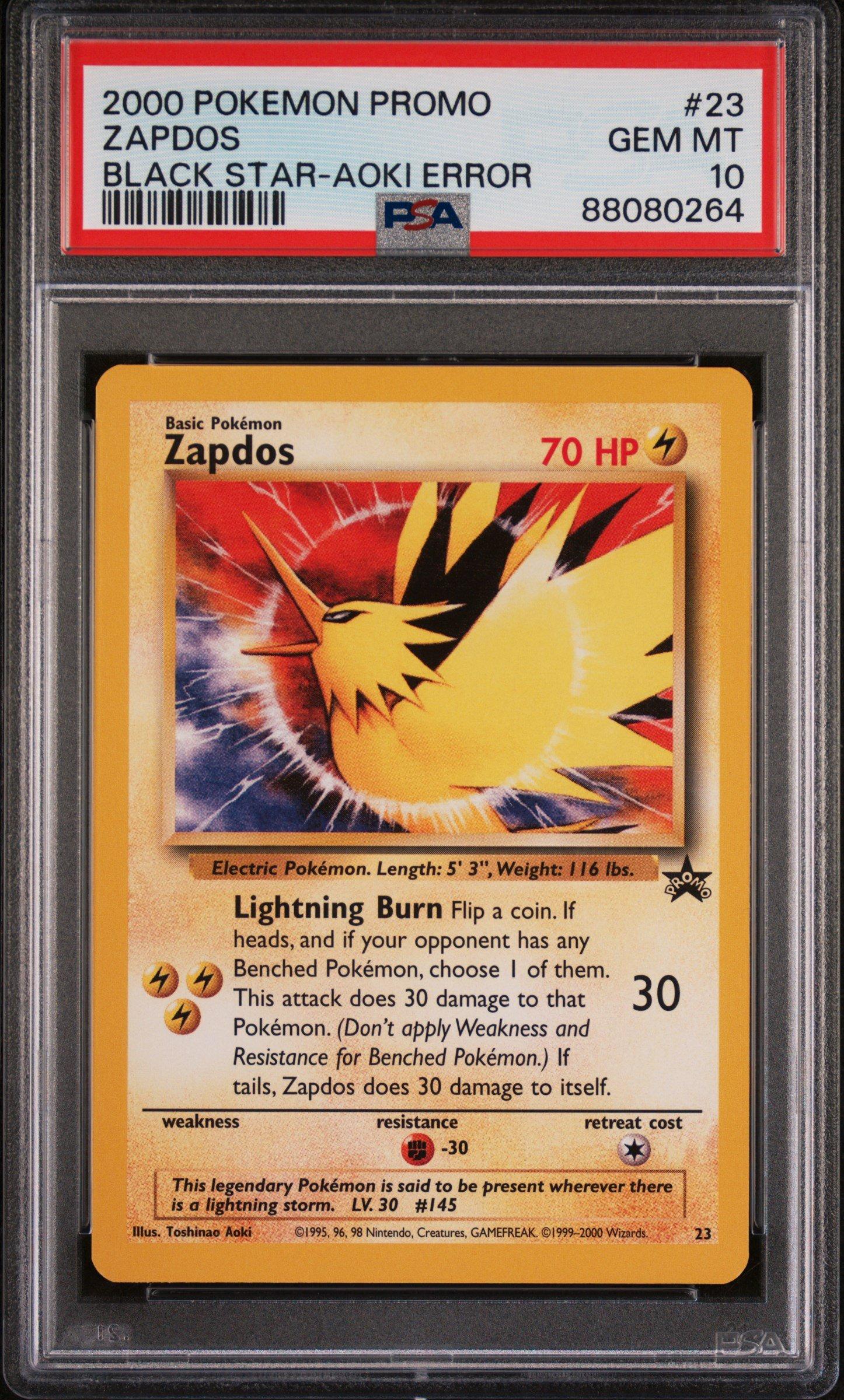 2000 Pokemon Promo Black Star 23 Zapdos Toshinao Aoki Error PSA 10
