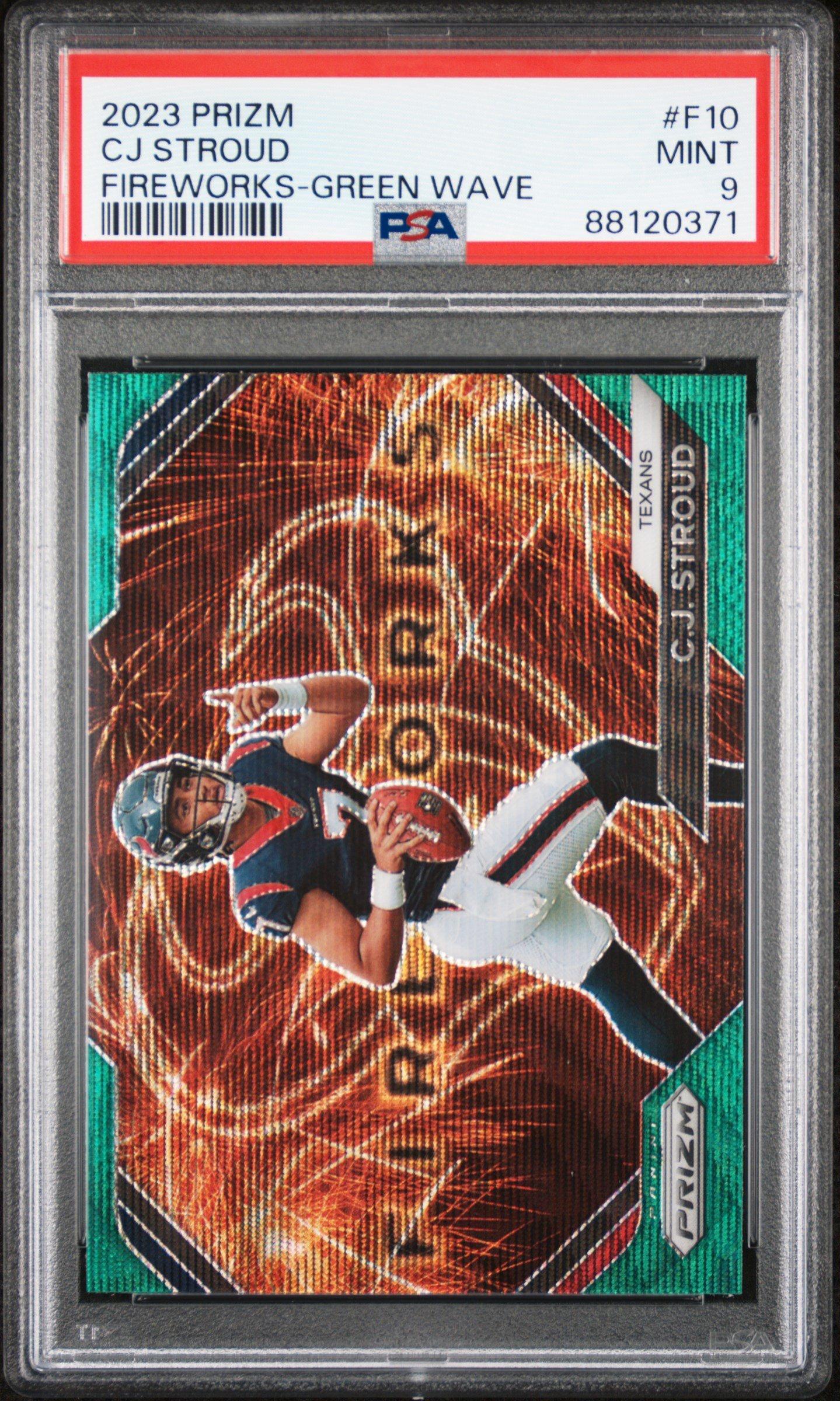 2023 Panini Prizm Fireworks F10 Cj Stroud Green Wave PSA 9