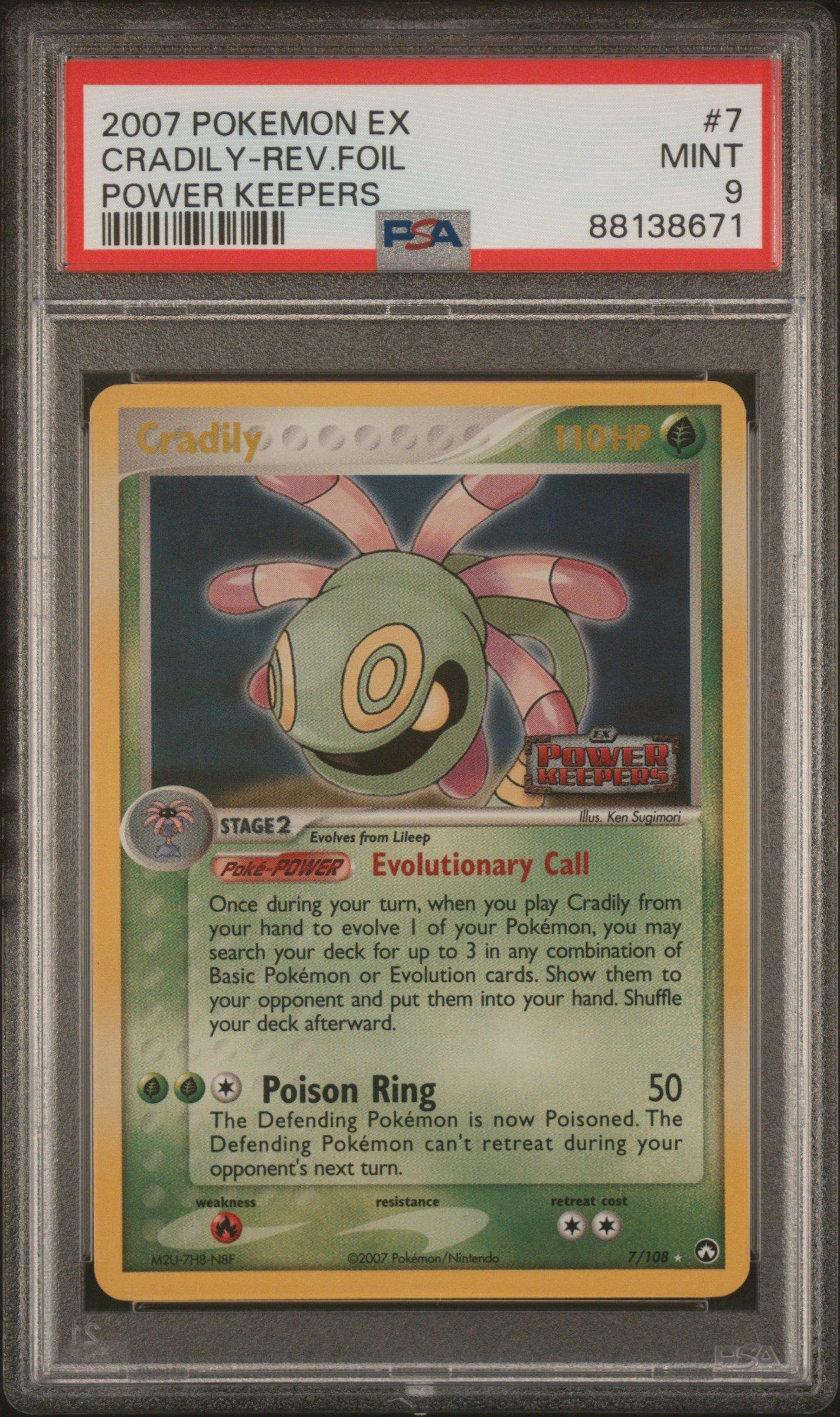 2007 Pokemon Ex Power Keepers 7 Cradily-reverse Foil PSA 9 Graded