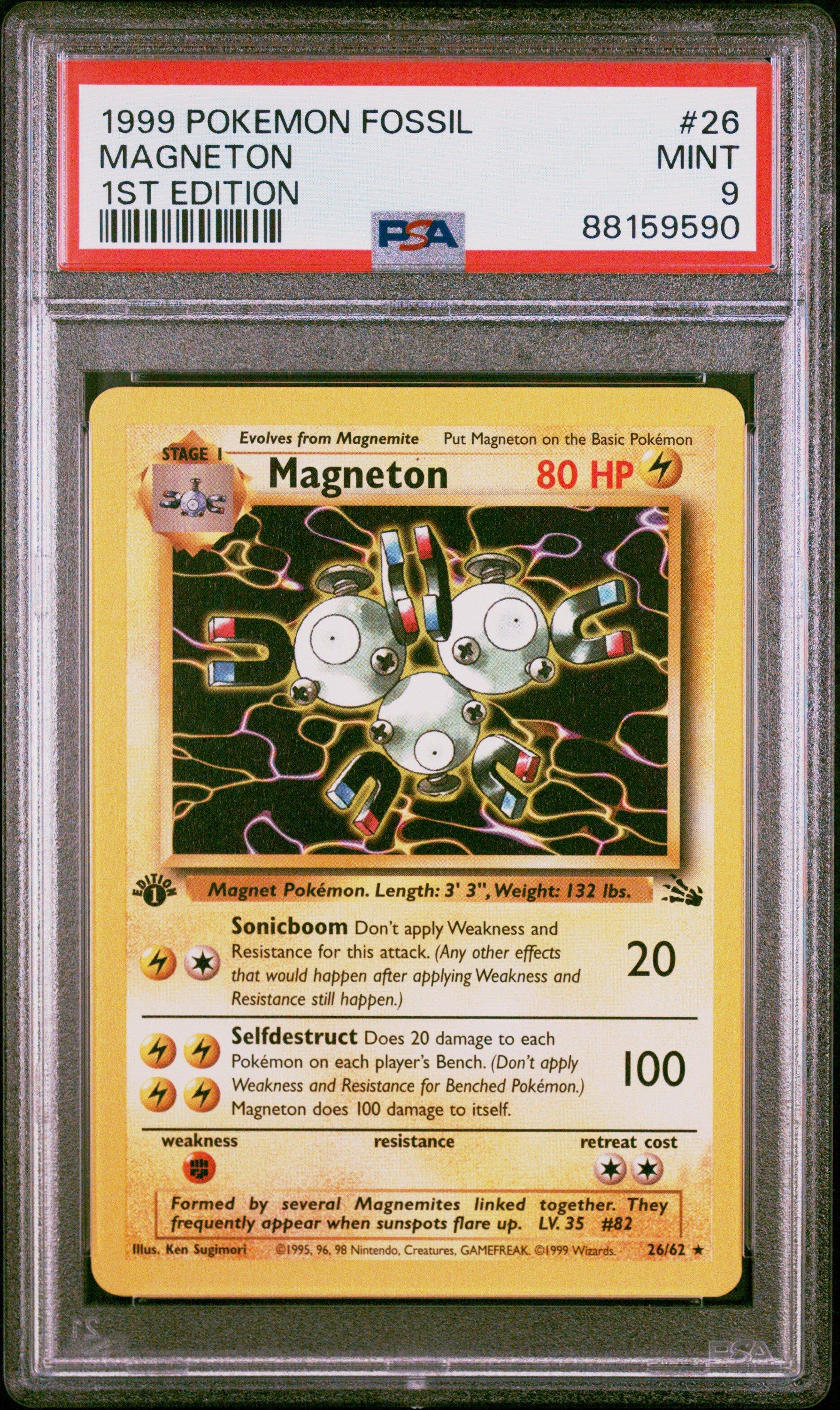 1999 Pokemon Fossil 26 Magneton 1st Edition PSA 9 Graded Card