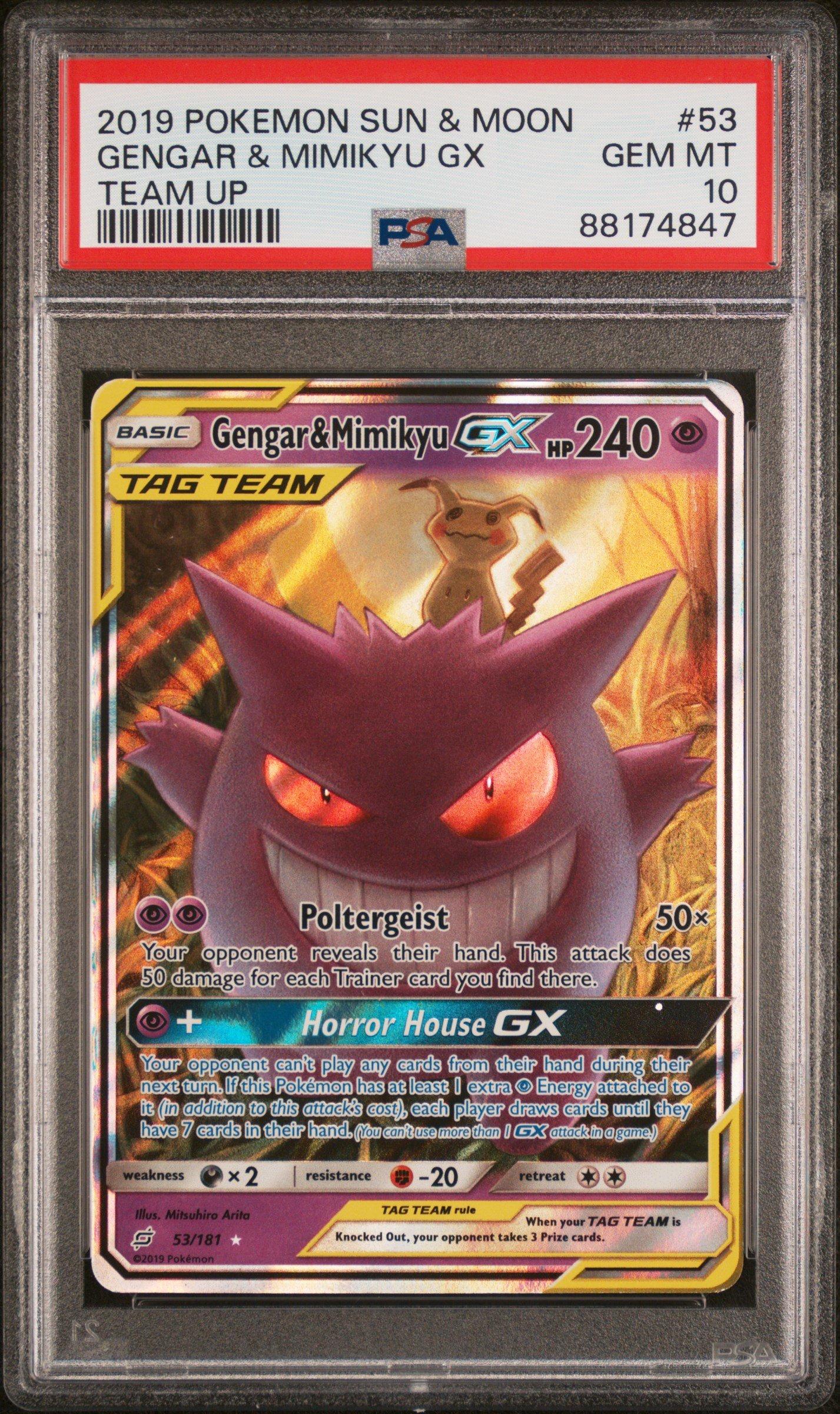 2019 Pokemon Sun & Moon Team Up 53 Gengar & Mimikyu Gx PSA 10
