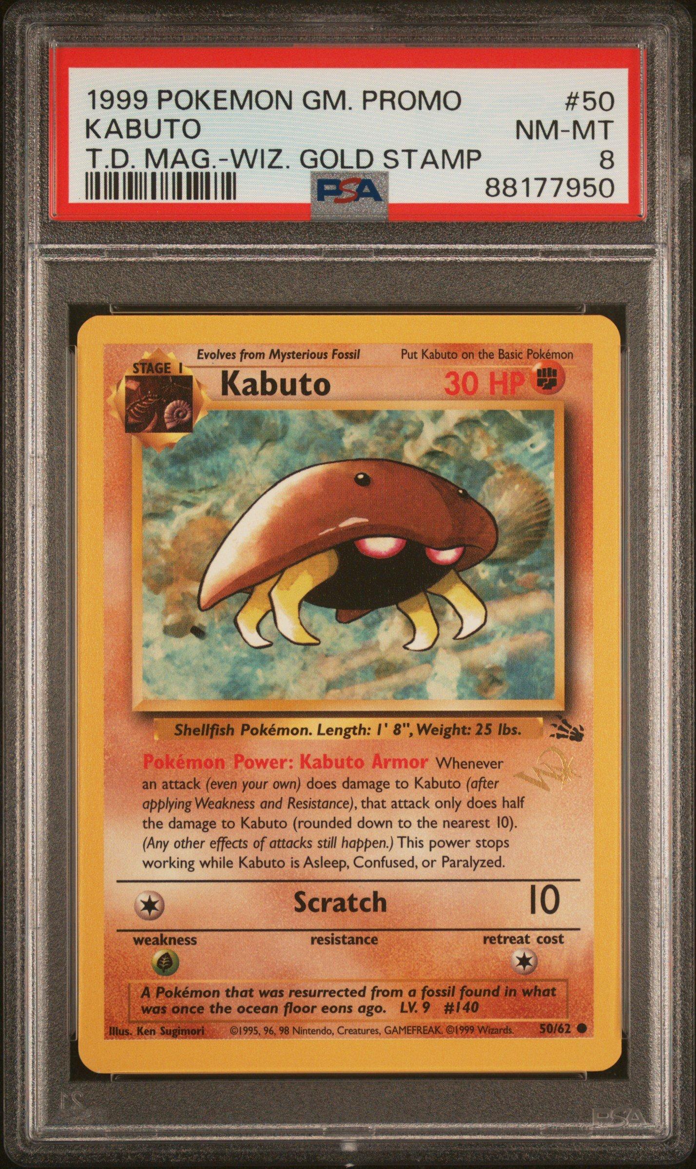 1999 Pokemon Game Promo 50 Kabuto Top Deck Magazine W/wizards Gold Stamp PSA 8
