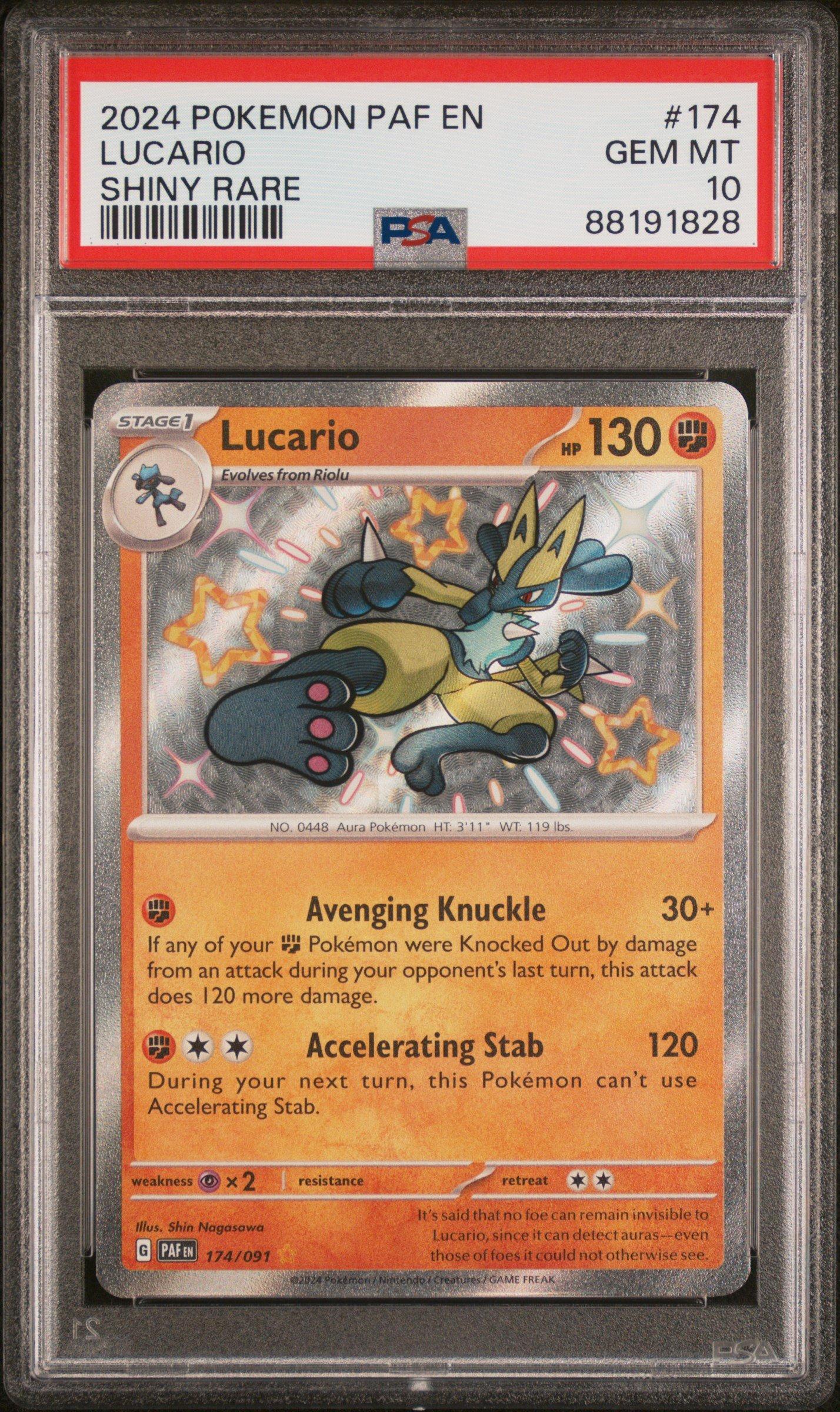 2024 Pokemon Paf En-paldean Fates 174 Lucario Shiny Rare PSA 10