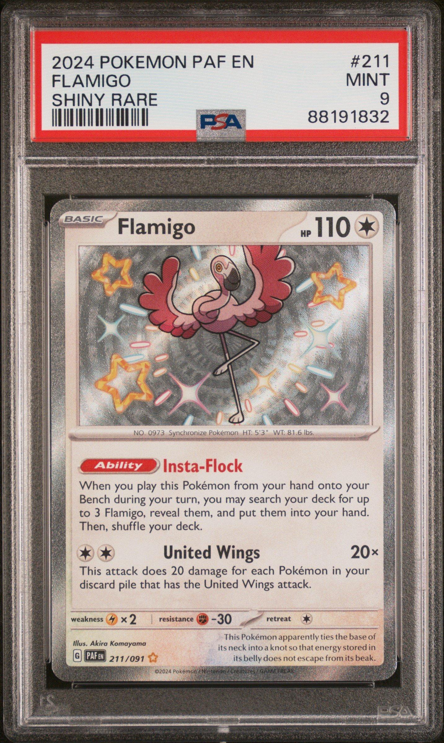 2024 Pokemon Paf En-paldean Fates 211 Flamigo Shiny Rare PSA 9 Graded Card  | GameStop
