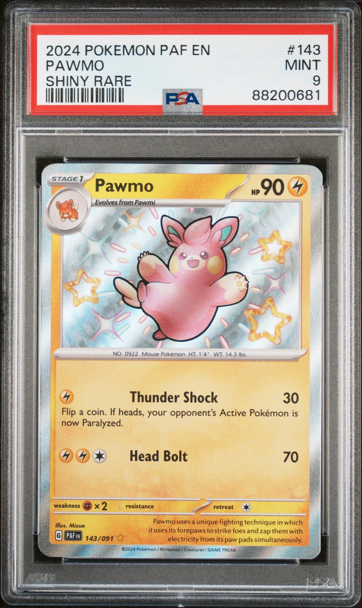2024 Pokemon Paf En-paldean Fates 143 Pawmo Shiny Rare PSA 9