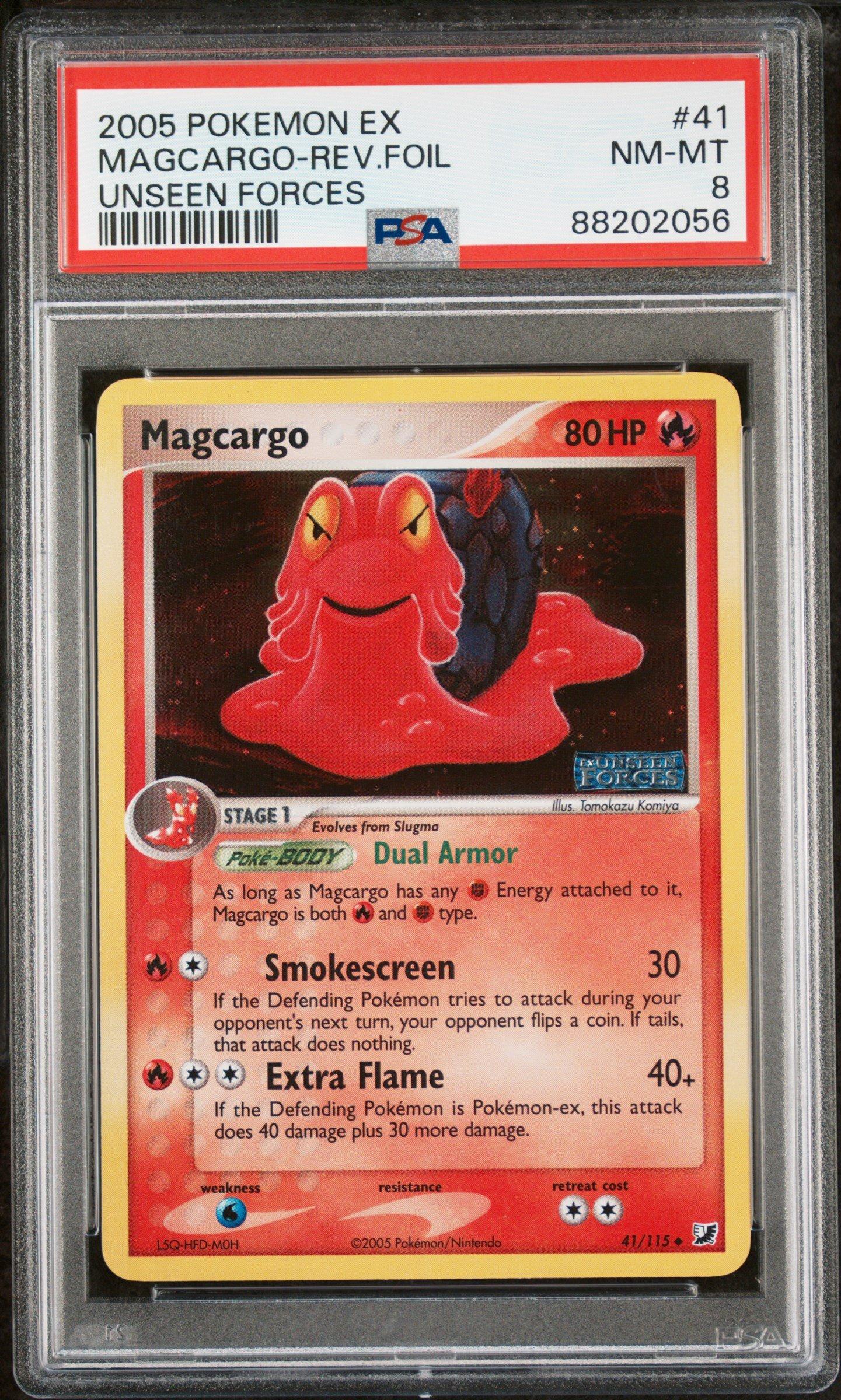 2005 Pokemon Ex Unseen Forces 41 Magcargo-reverse Foil PSA 8