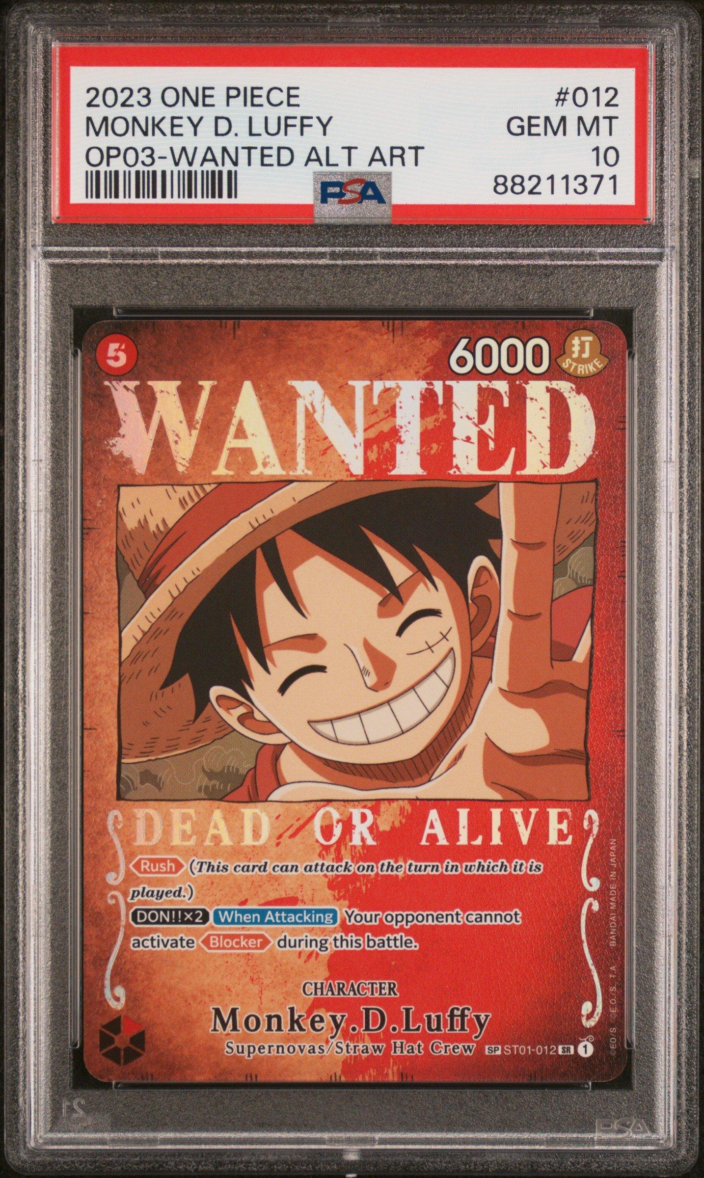 2023 One Piece Op03-pillars Of Strength 012 Monkey D. Luffy Wanted Alternate Art PSA 10